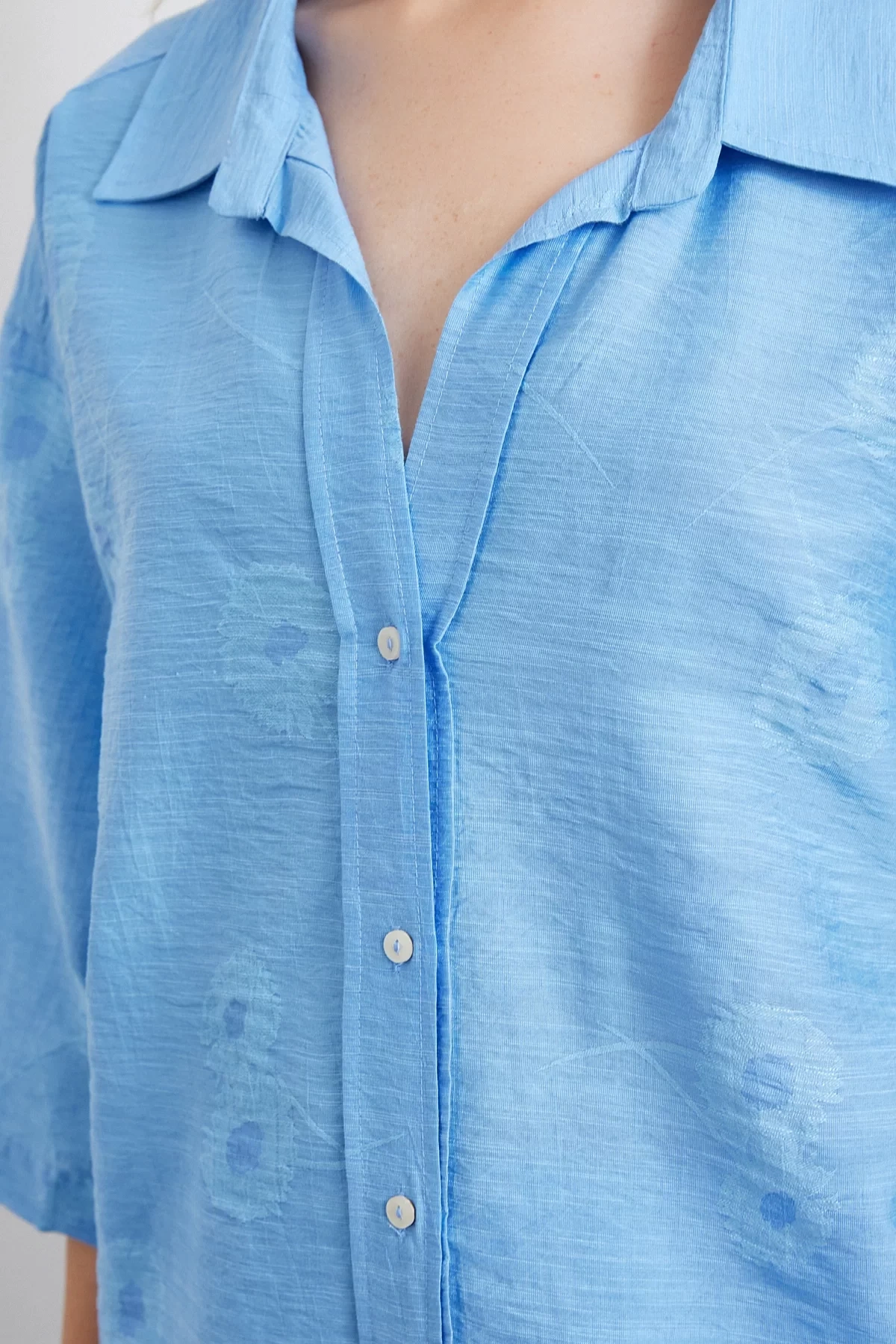 Fakir Kol Oversize Gömlek Mavi