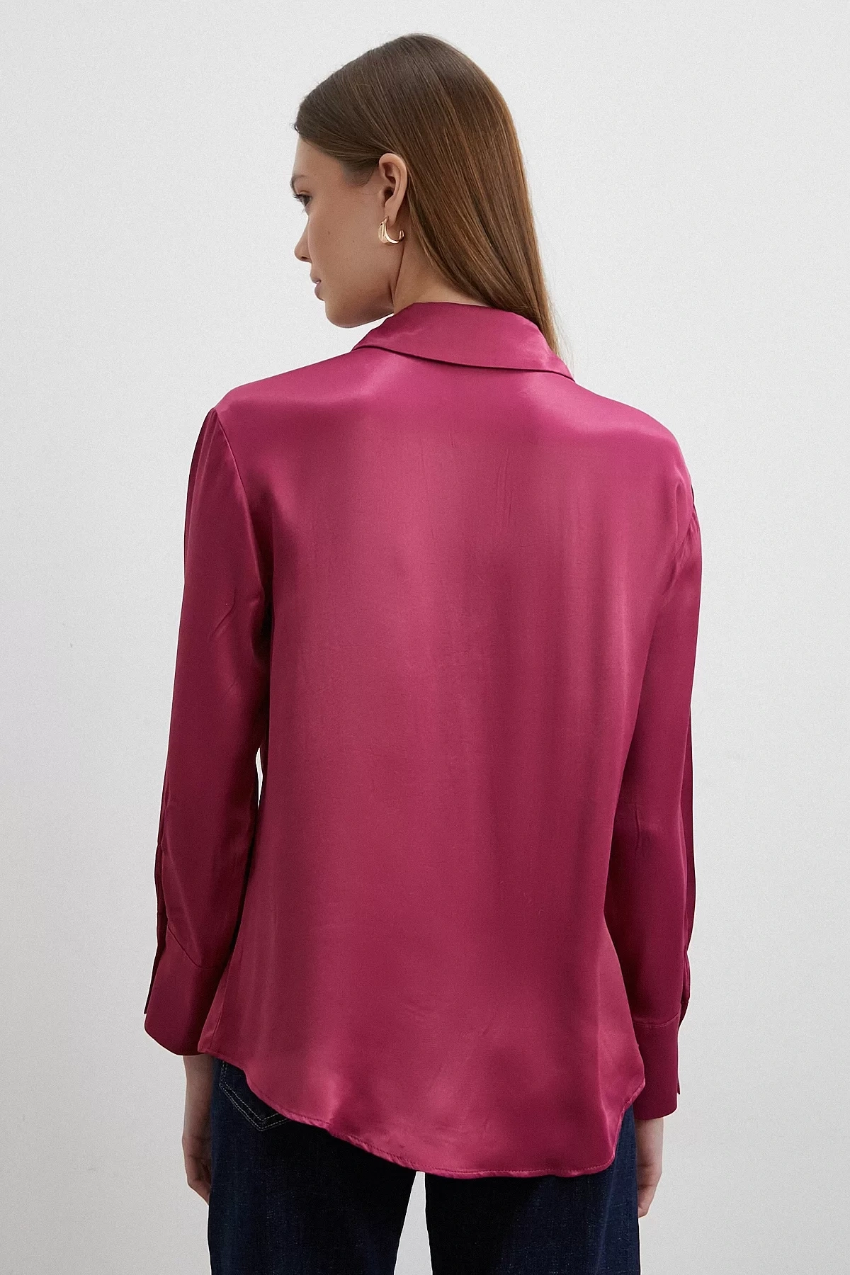 Floş Basic Saten Gömlek Mürdüm