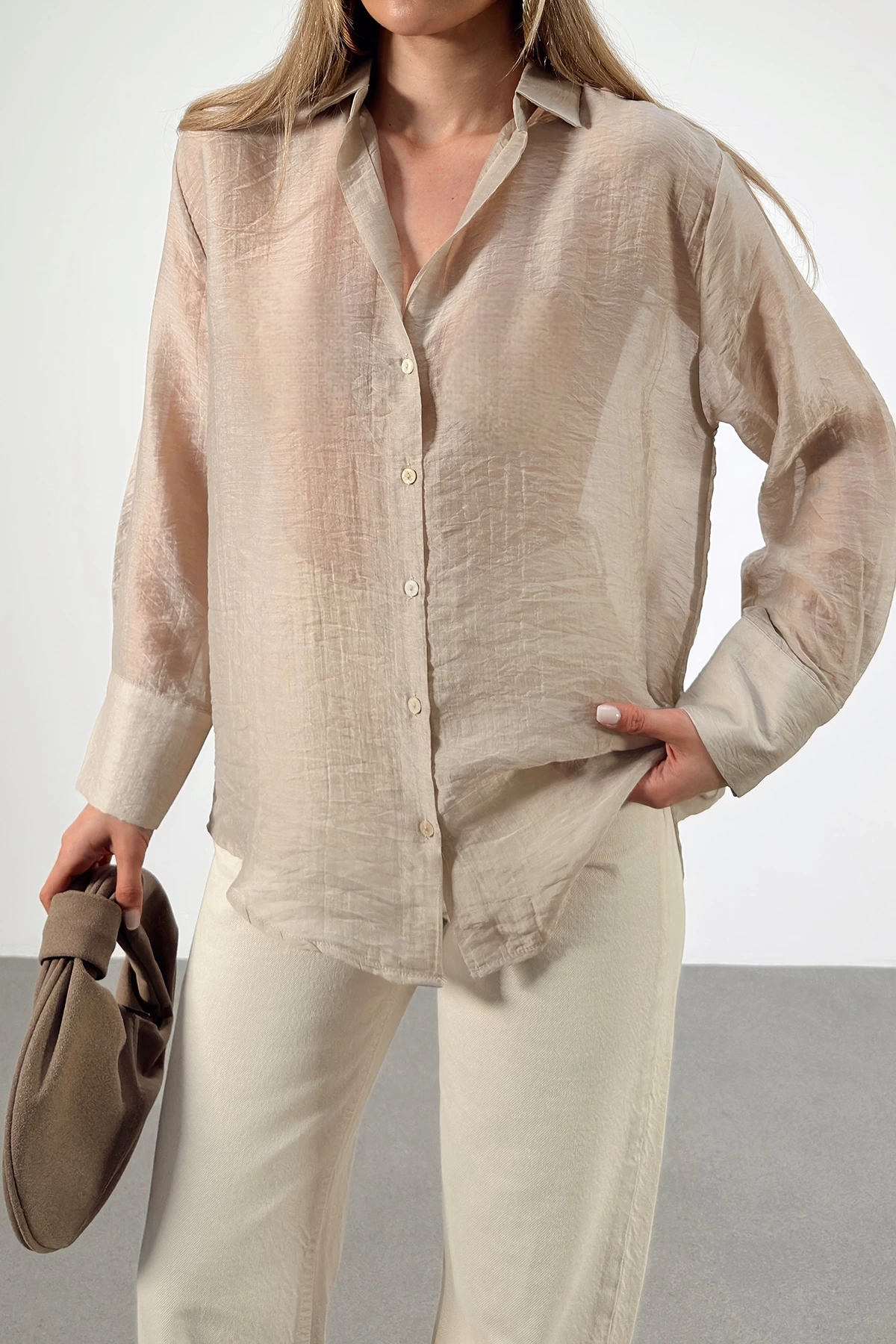İnce Modal Gömlek Bej