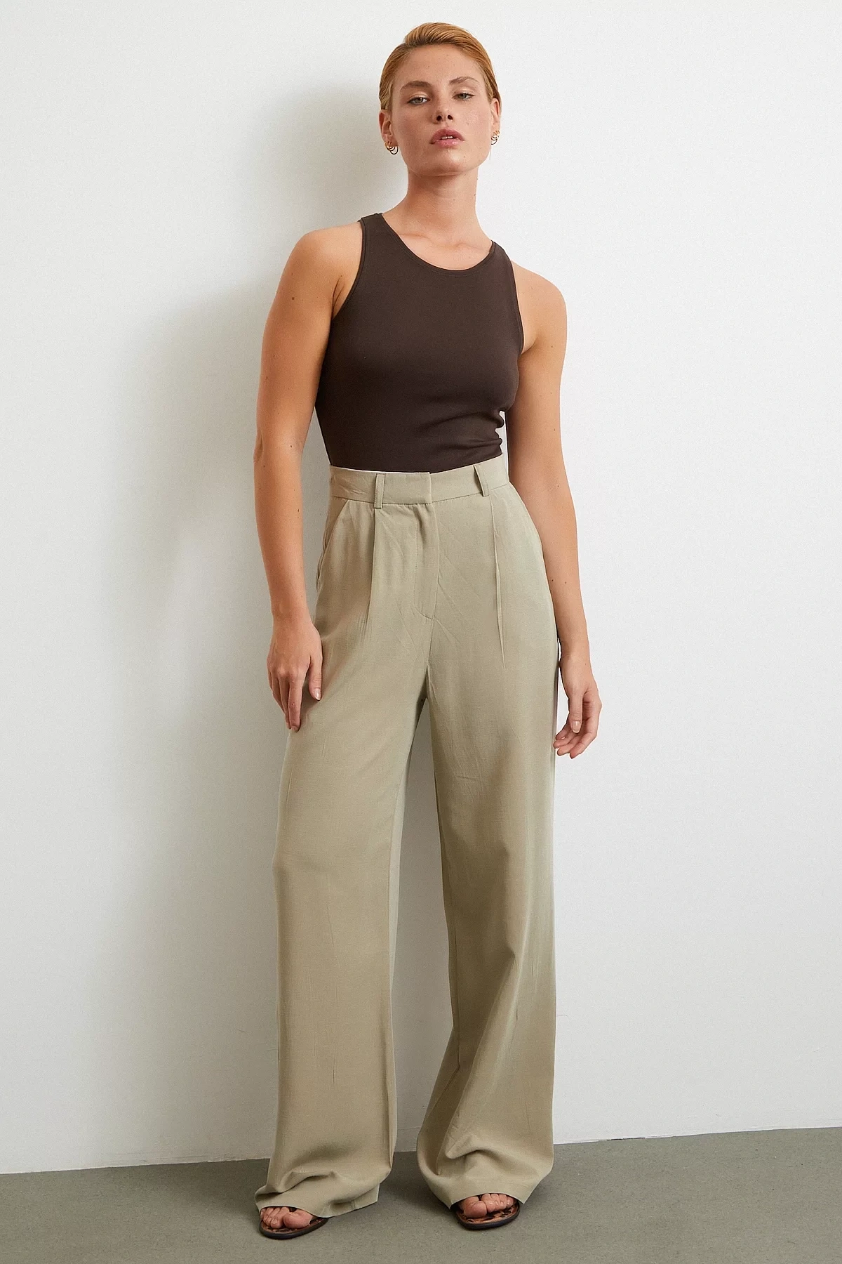 Keten Palazzo Pantolon Gri