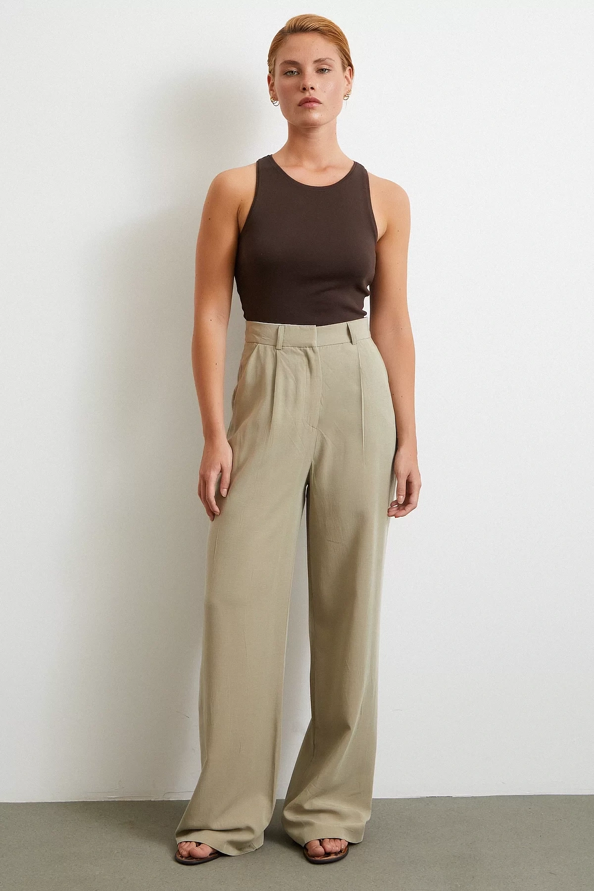 Keten Palazzo Pantolon Gri