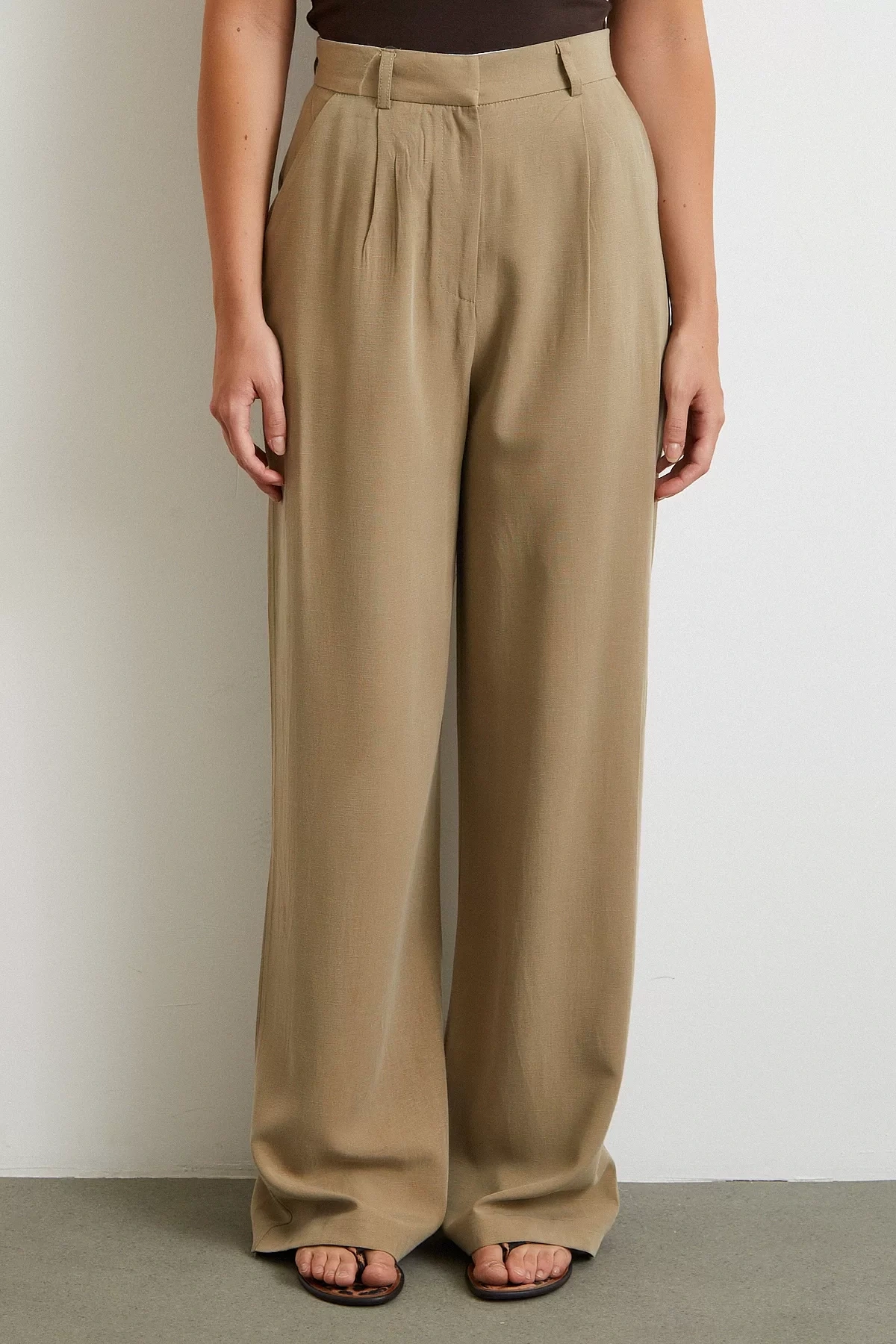 Keten Palazzo Pantolon Haki