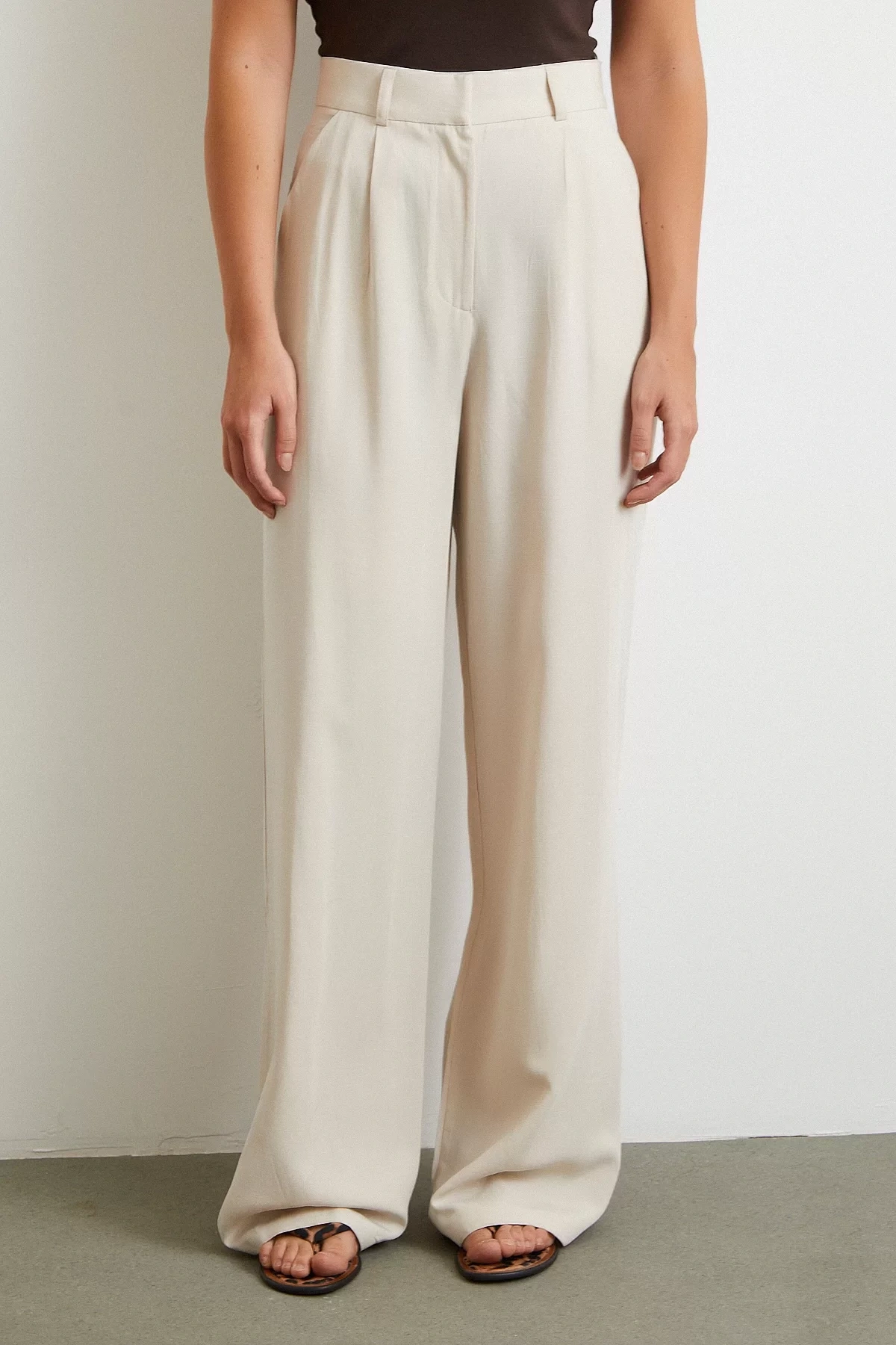 Keten Palazzo Pantolon Krem