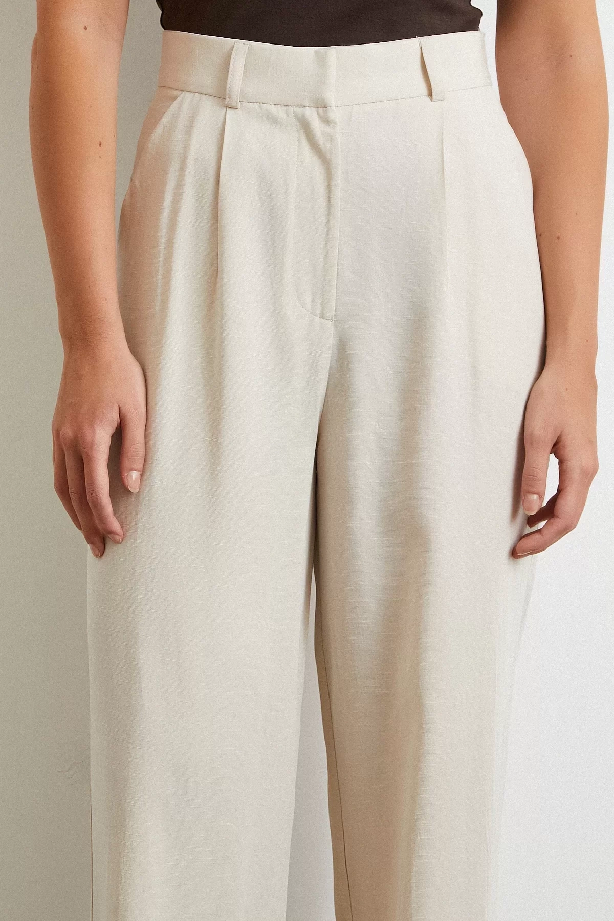 Keten Palazzo Pantolon Krem