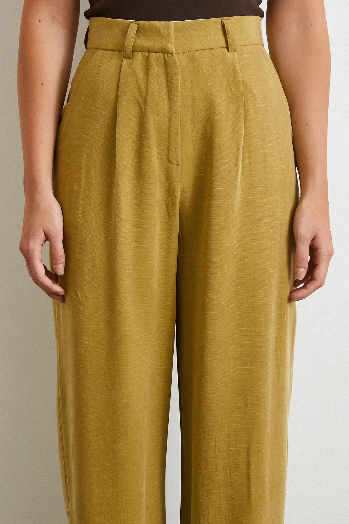 Keten Palazzo Pantolon Olive