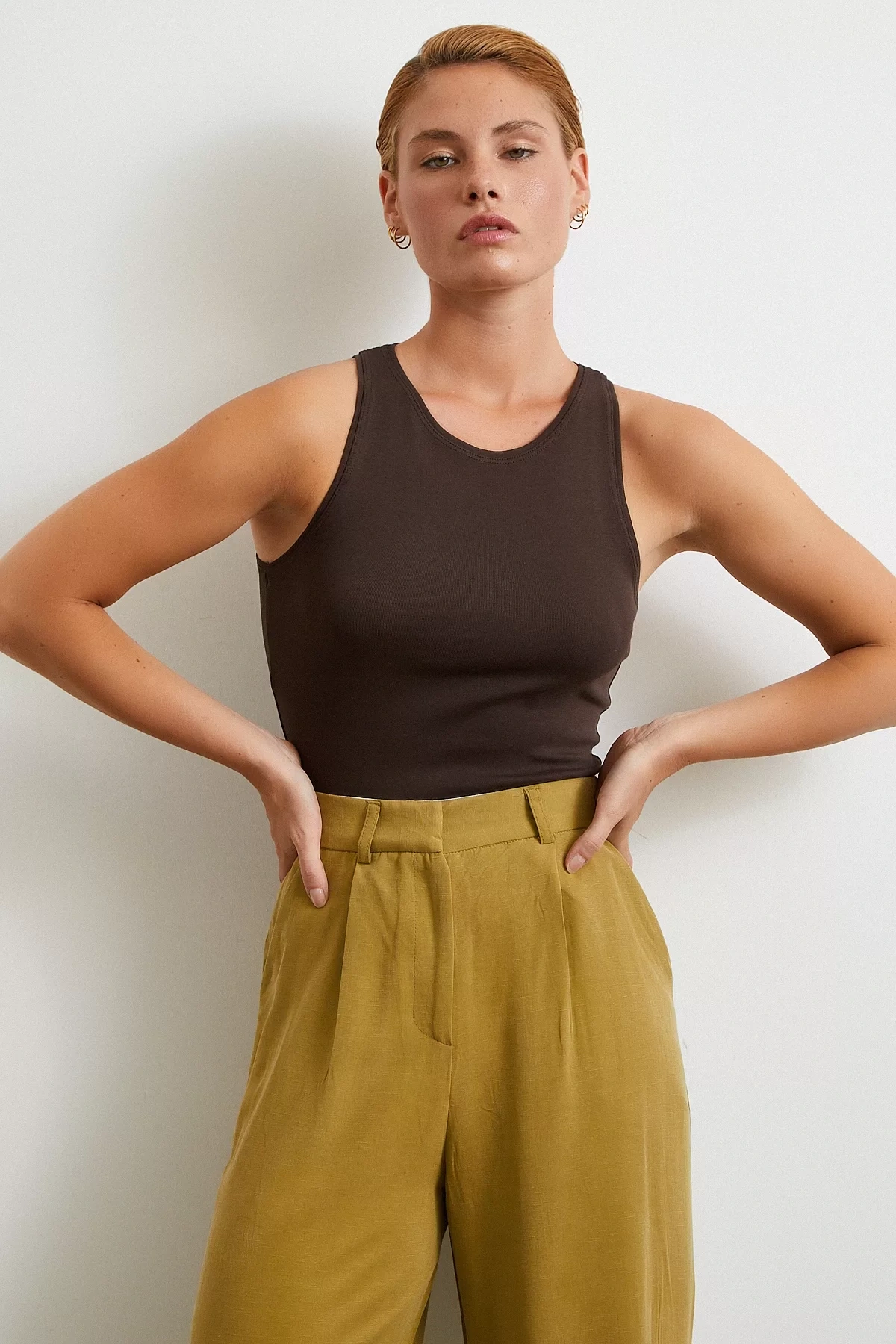 Keten Palazzo Pantolon Olive