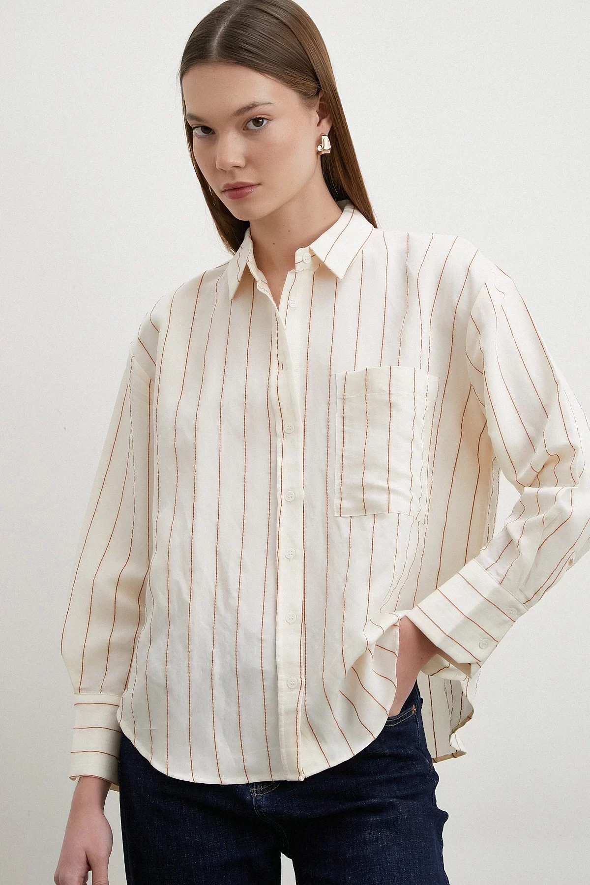 Kontrast Çizgili Modal Gömlek