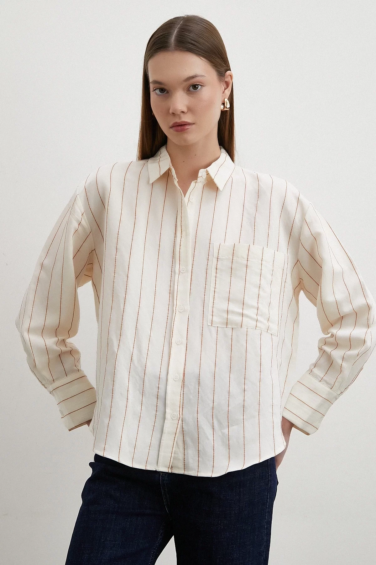 Kontrast Çizgili Modal Gömlek