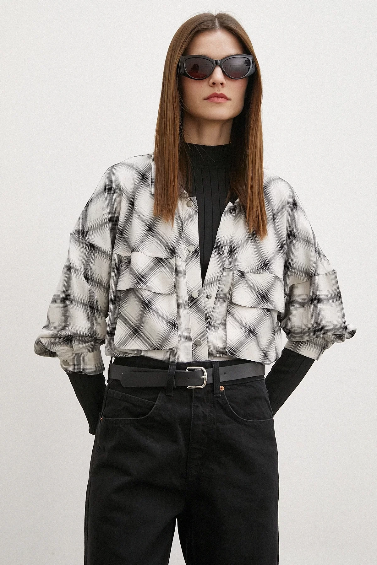 Körüklü Cepli Ekose Gömlek Krem