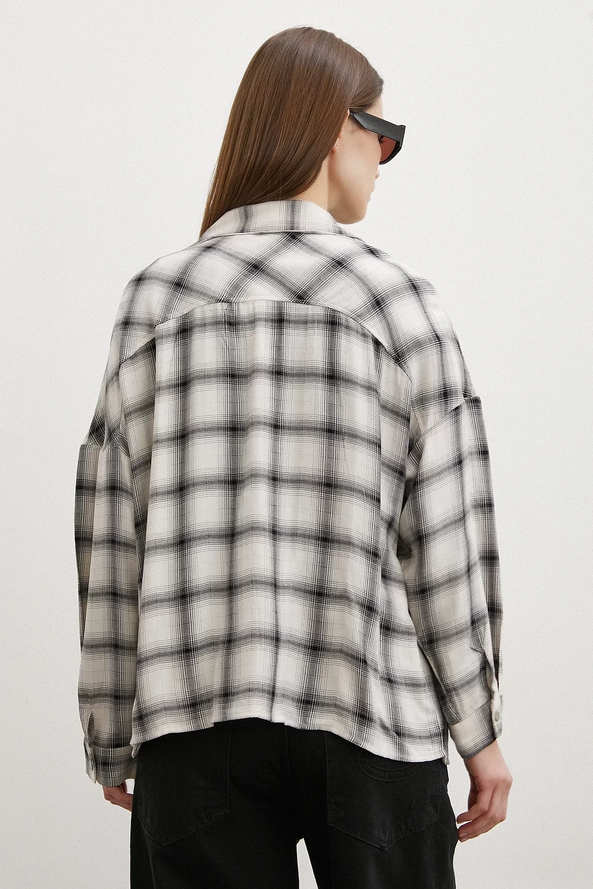 Körüklü Cepli Ekose Gömlek Krem