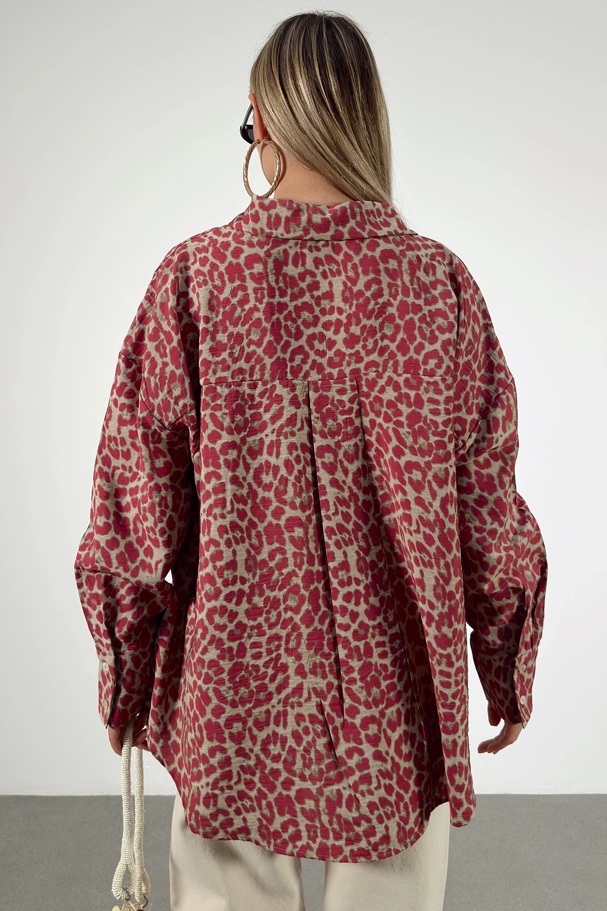 Leopar Desen Javanez Gömlek Fuşya