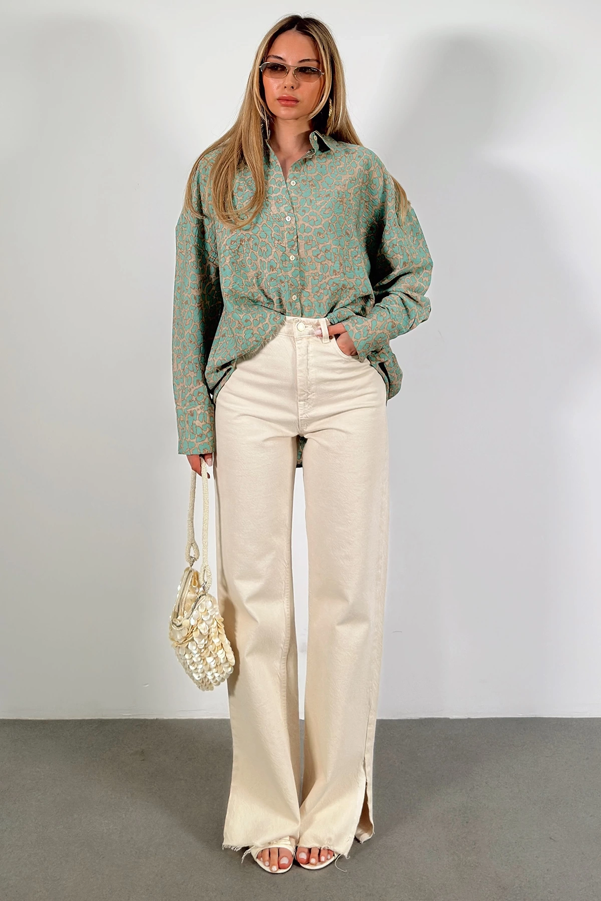 Leopar Desen Javanez Gömlek Yeşil