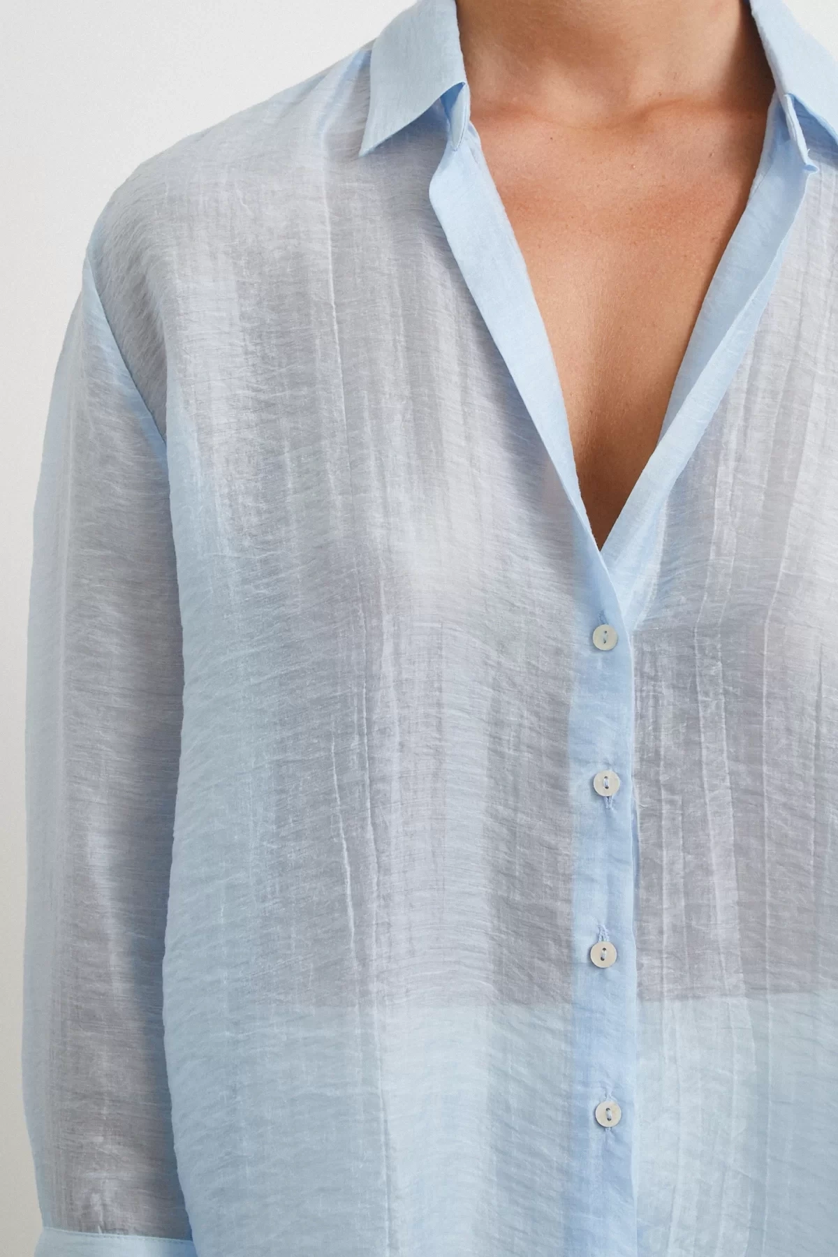 Modal Basic V Yaka Gömlek Mavi