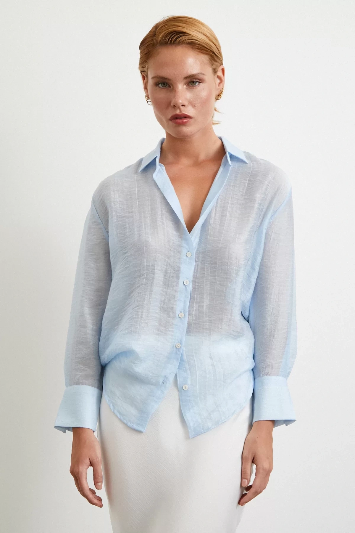 Modal Basic V Yaka Gömlek Mavi