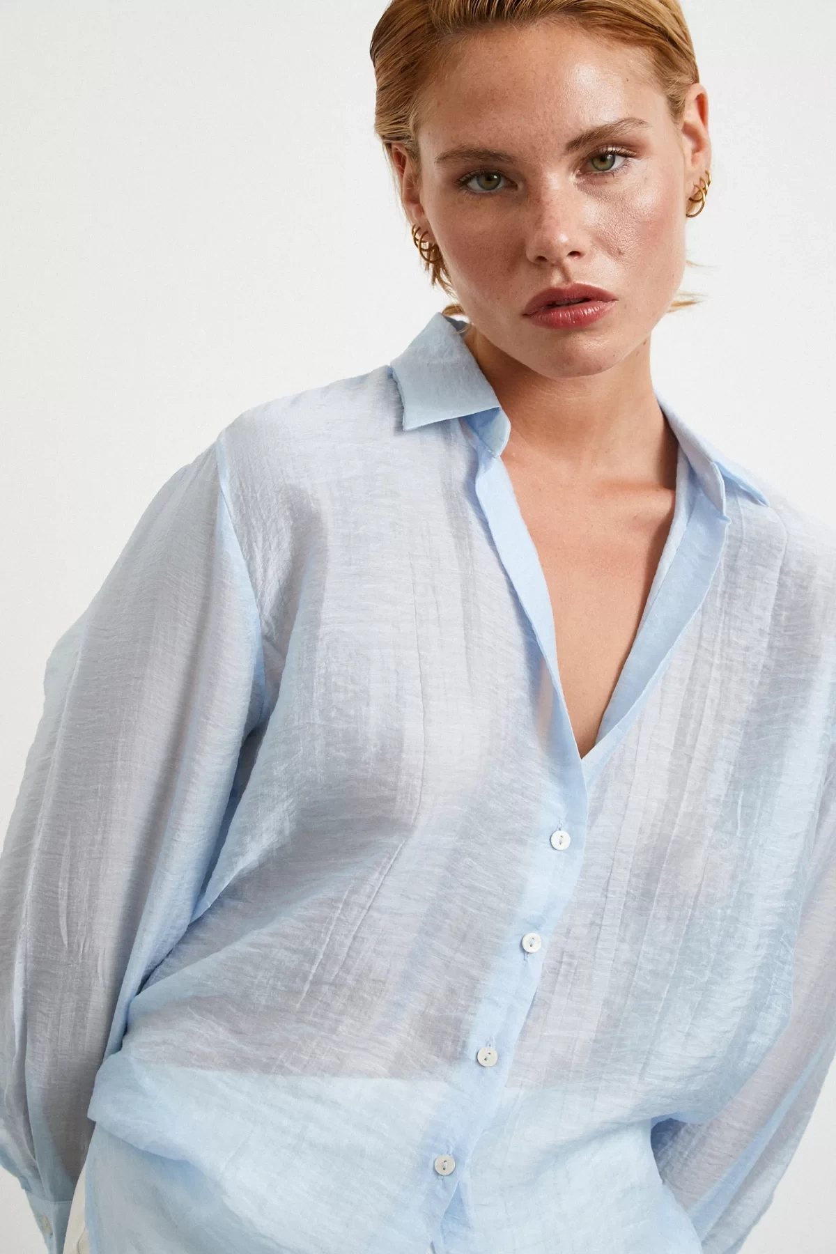 Modal Basic V Yaka Gömlek Mavi