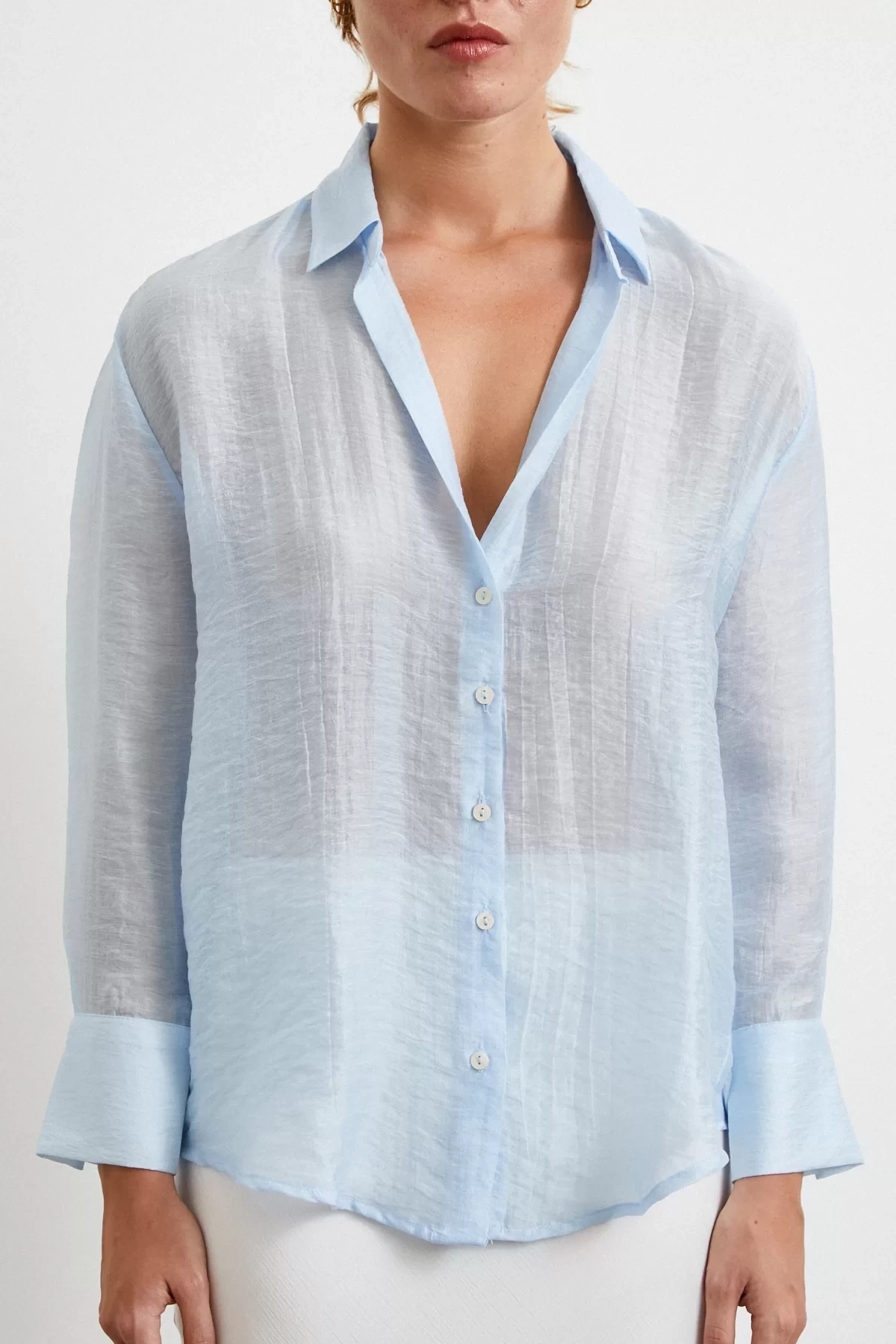 Modal Basic V Yaka Gömlek Mavi