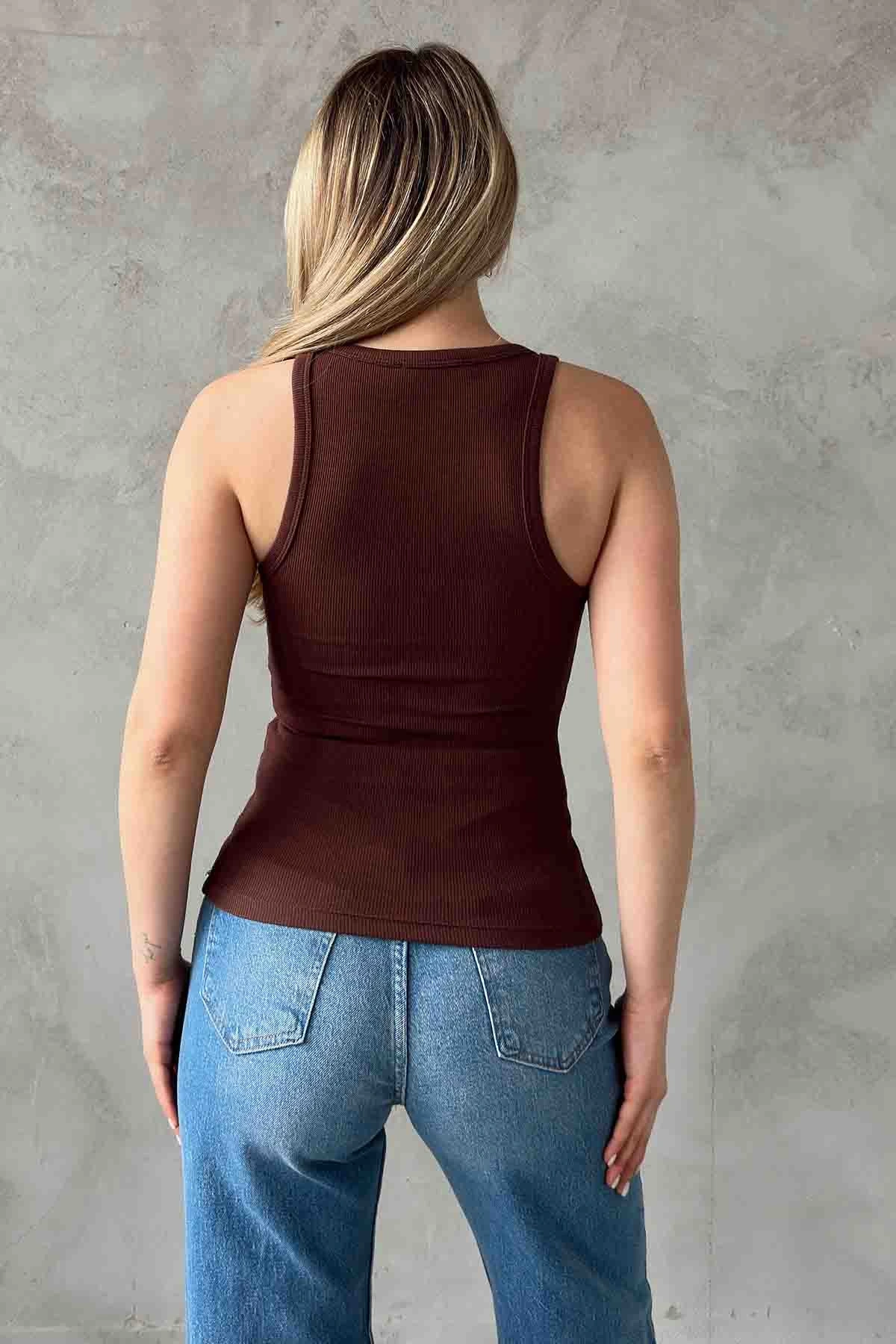 Önü Biyeli Atlet Kahve