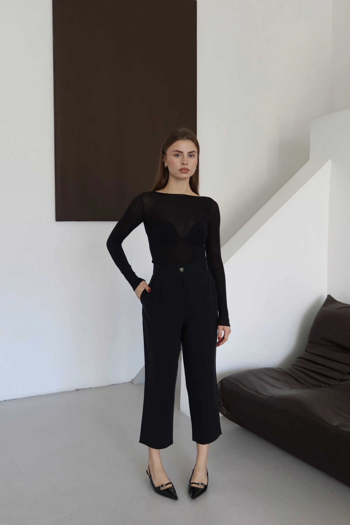 Önü Çift Pileli Pantolon Siyah