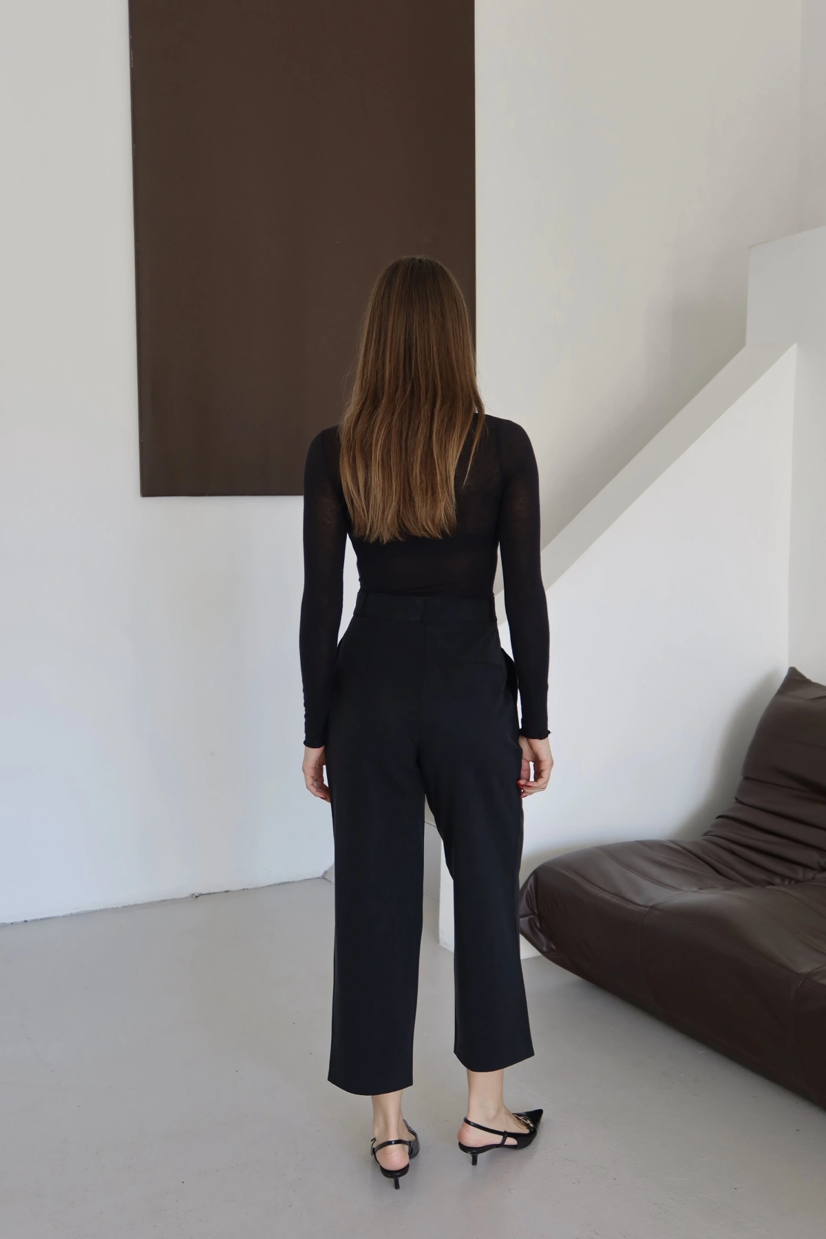 Önü Çift Pileli Pantolon Siyah