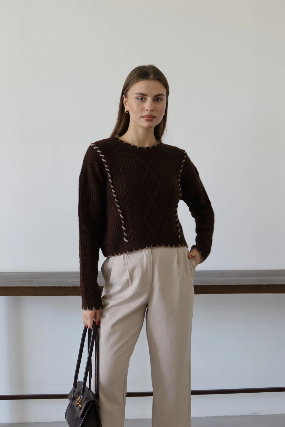 Önü Çift Pileli Pantolon Taş