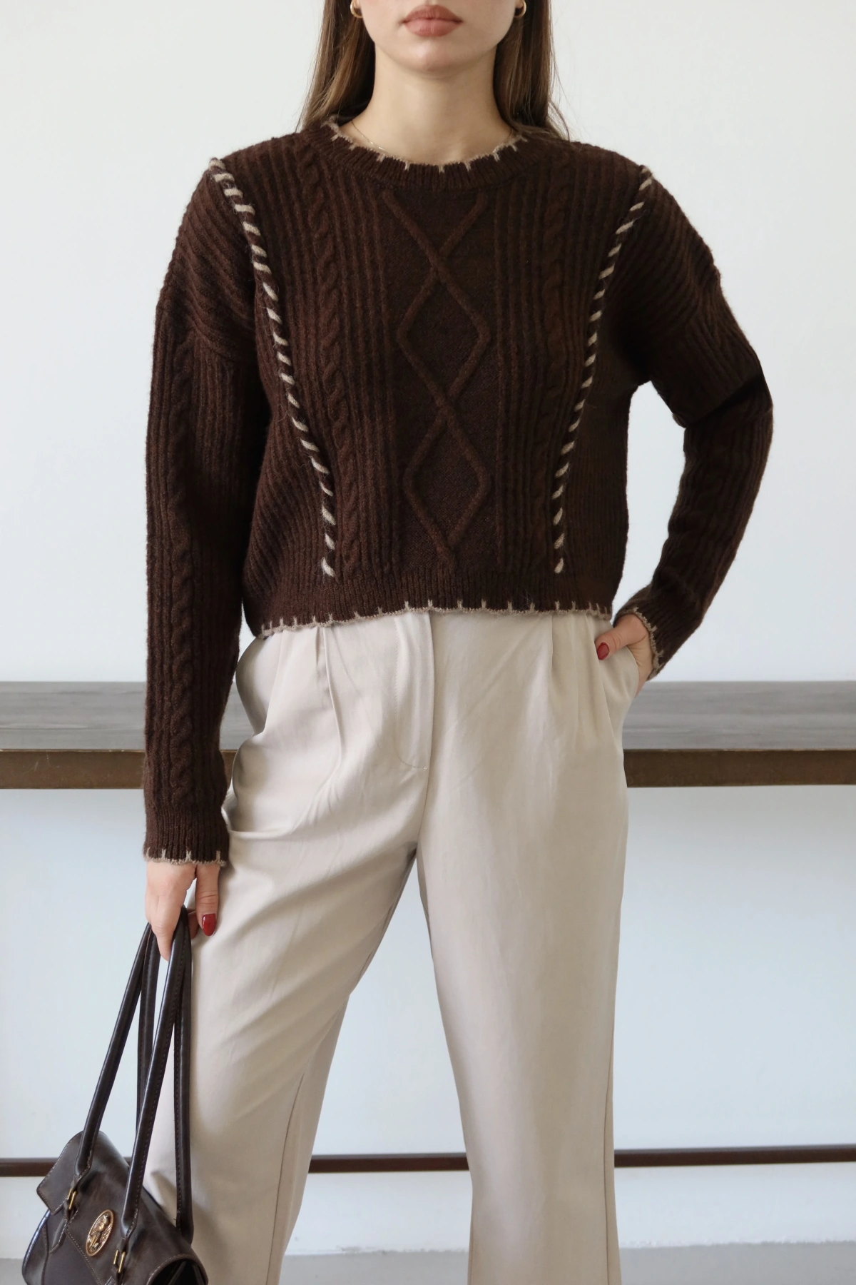 Önü Çift Pileli Pantolon Taş