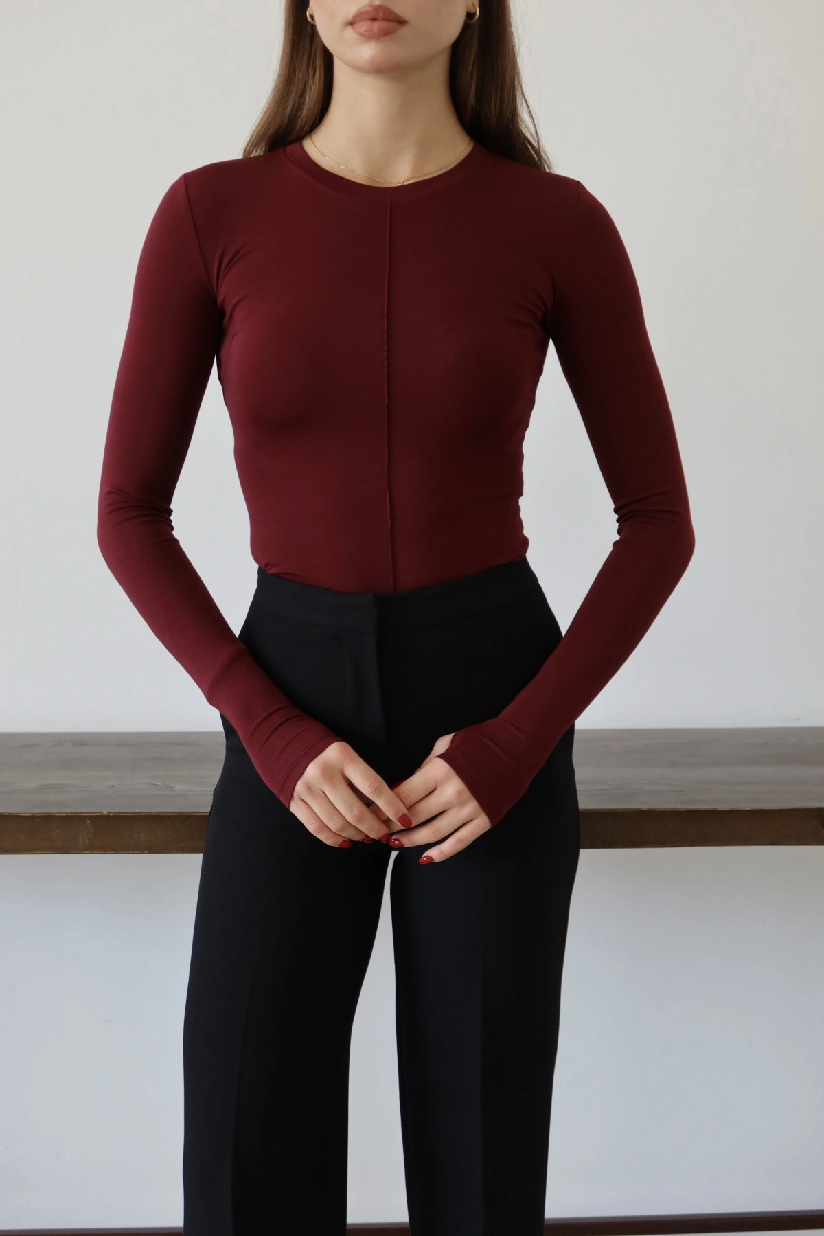 Önü Dikişli T-Shıtr Bordo