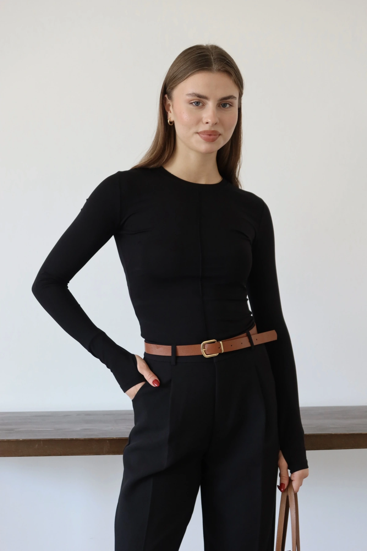 Önü Dikişli T-Shıtr Siyah