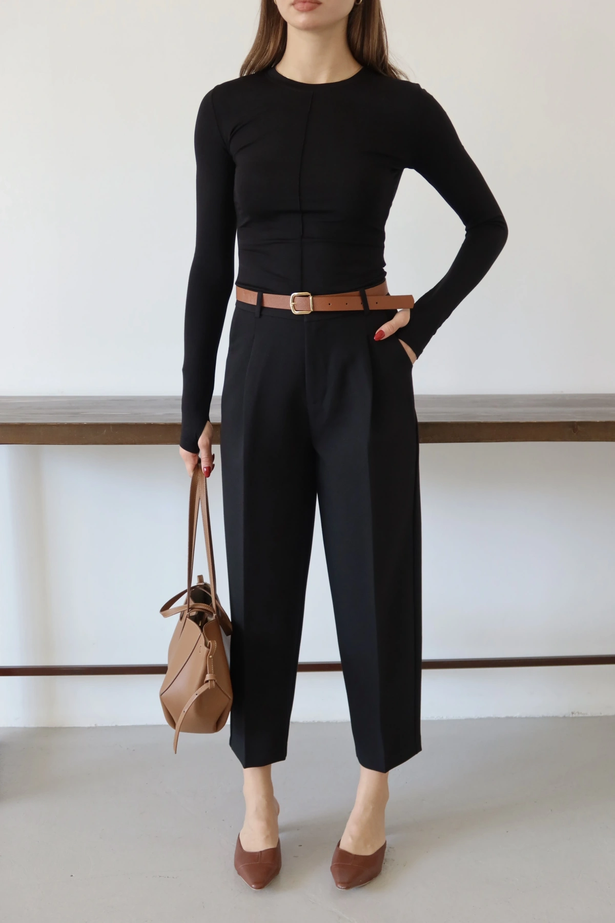 Önü Dikişli T-Shıtr Siyah