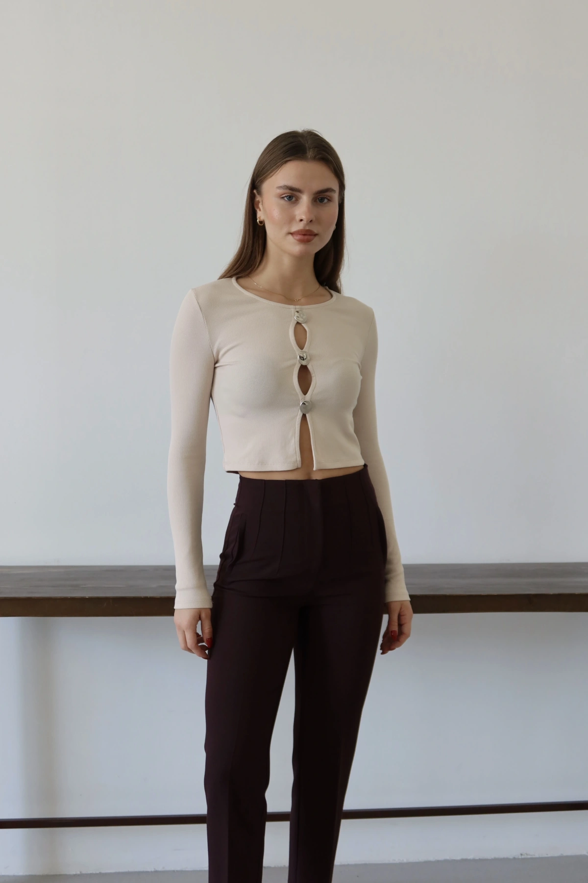 Önü Flotalı Pantolon Bordo