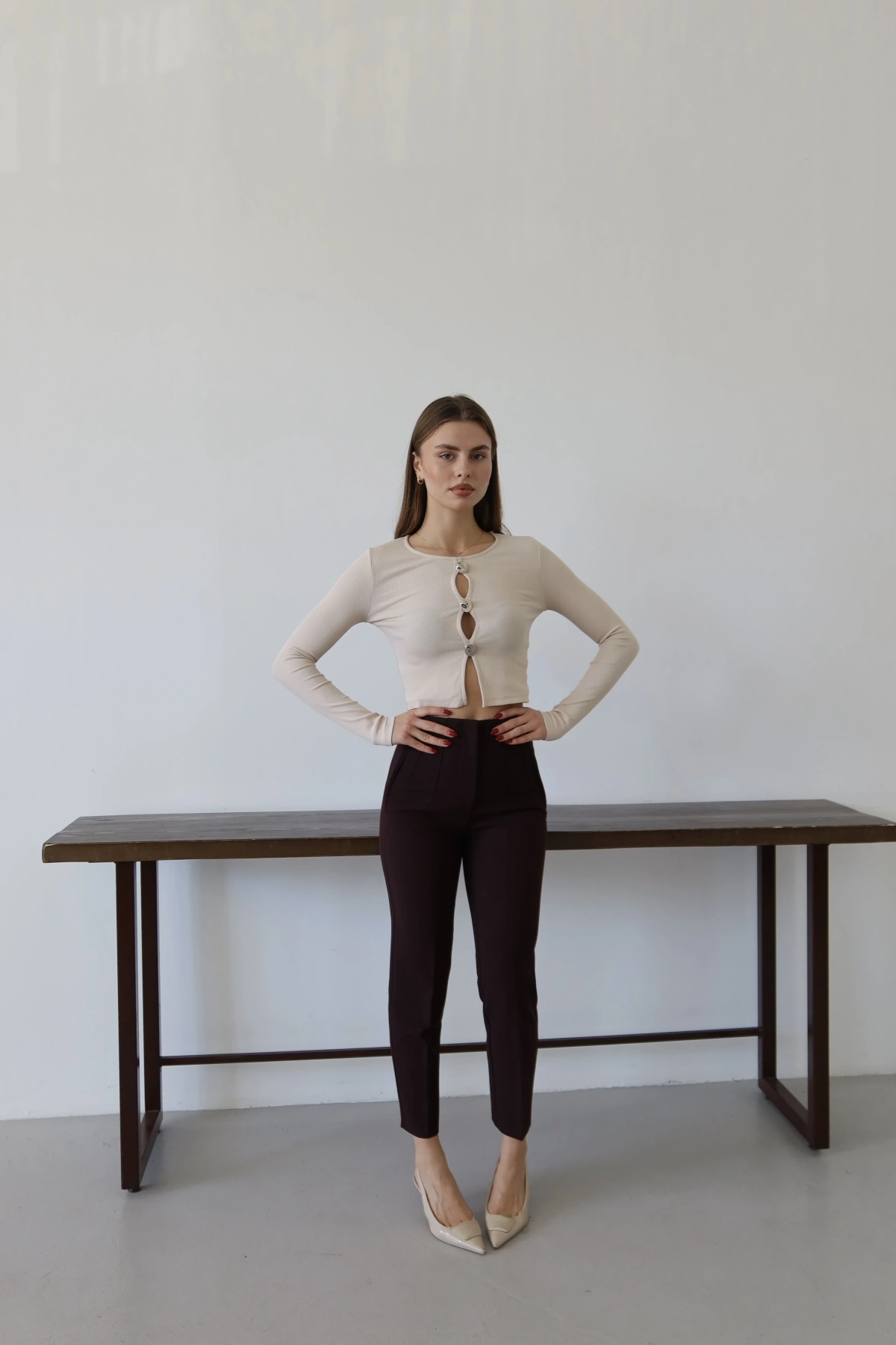 Önü Flotalı Pantolon Bordo