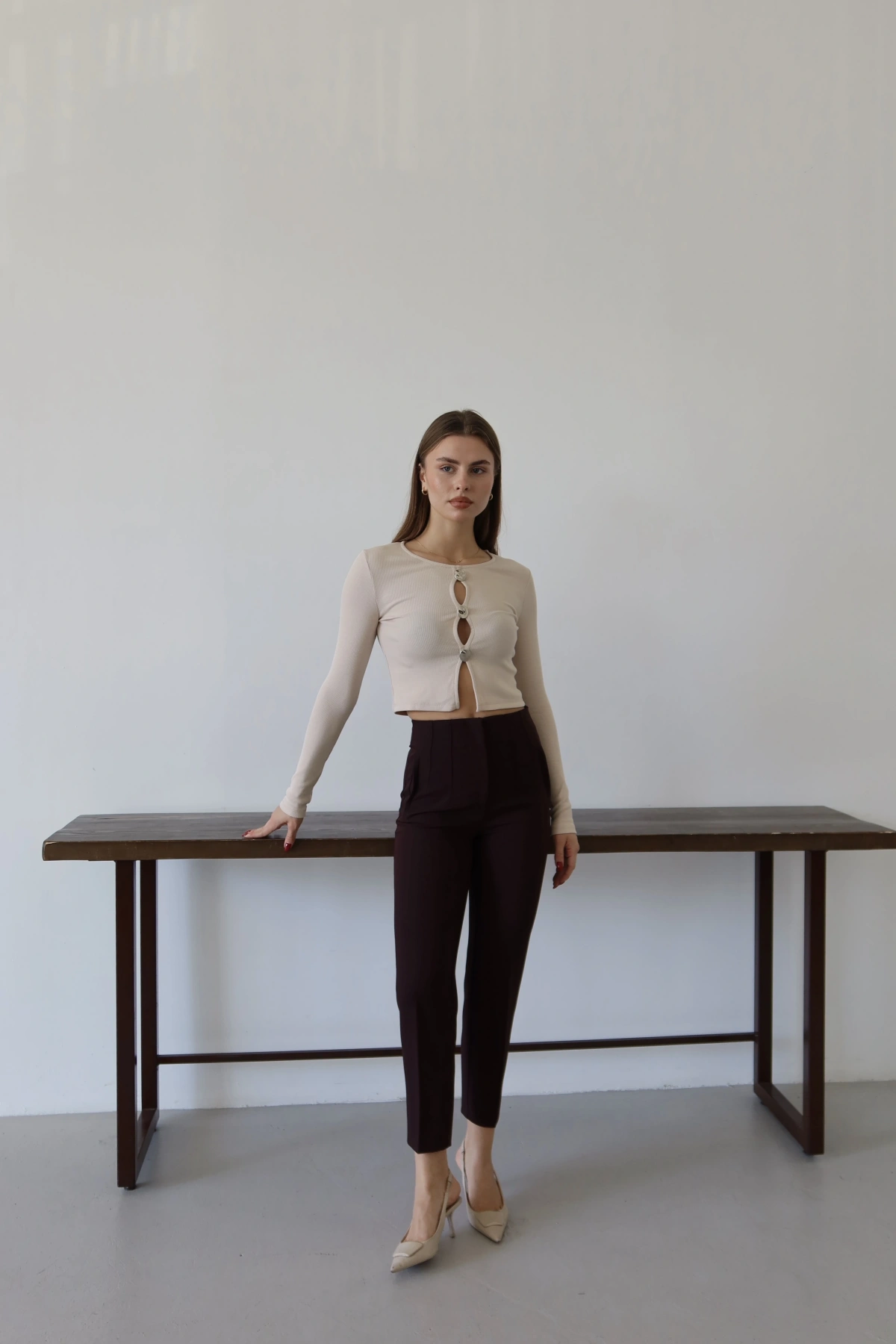 Önü Flotalı Pantolon Bordo