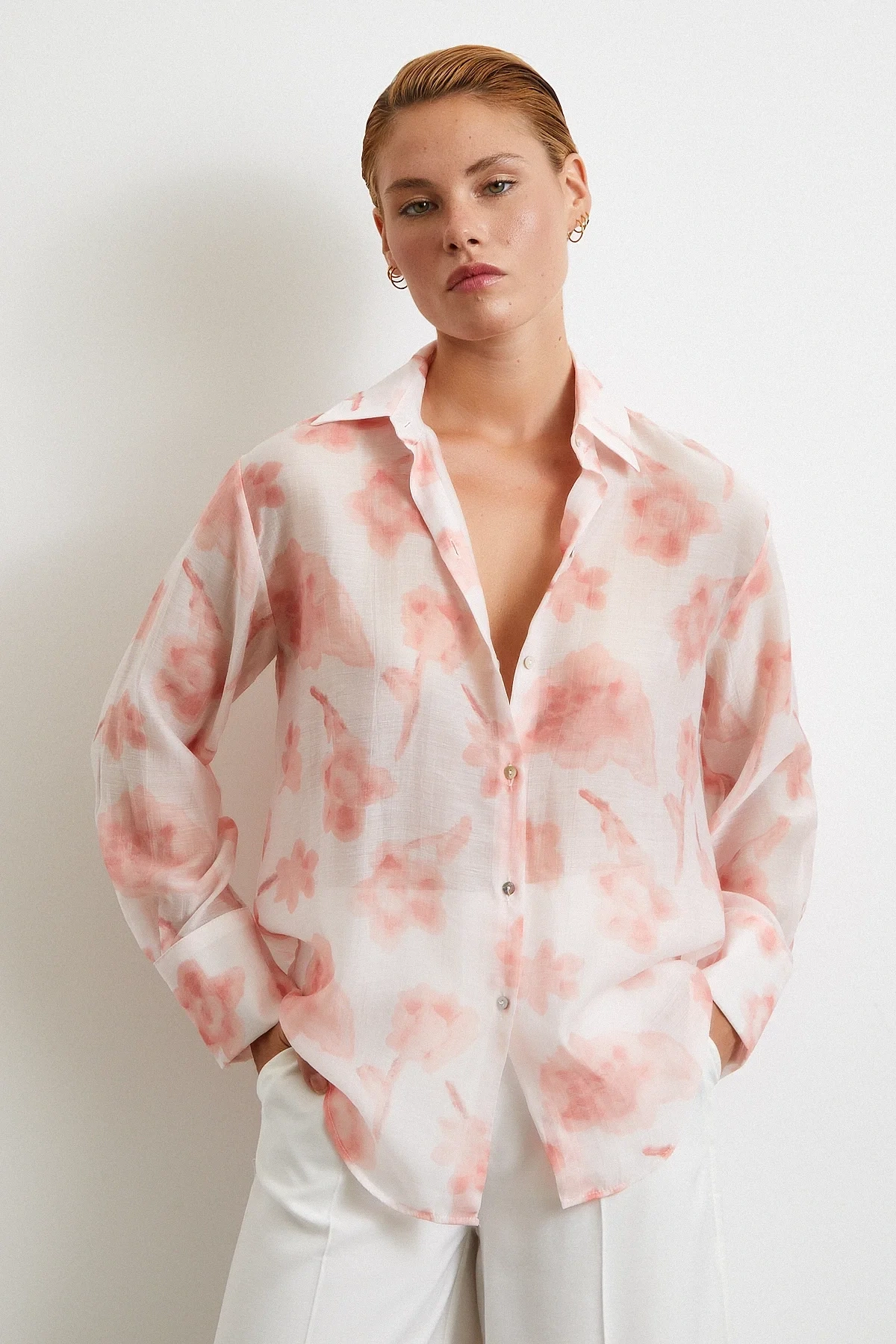 Organize Desenli Tül Gömlek