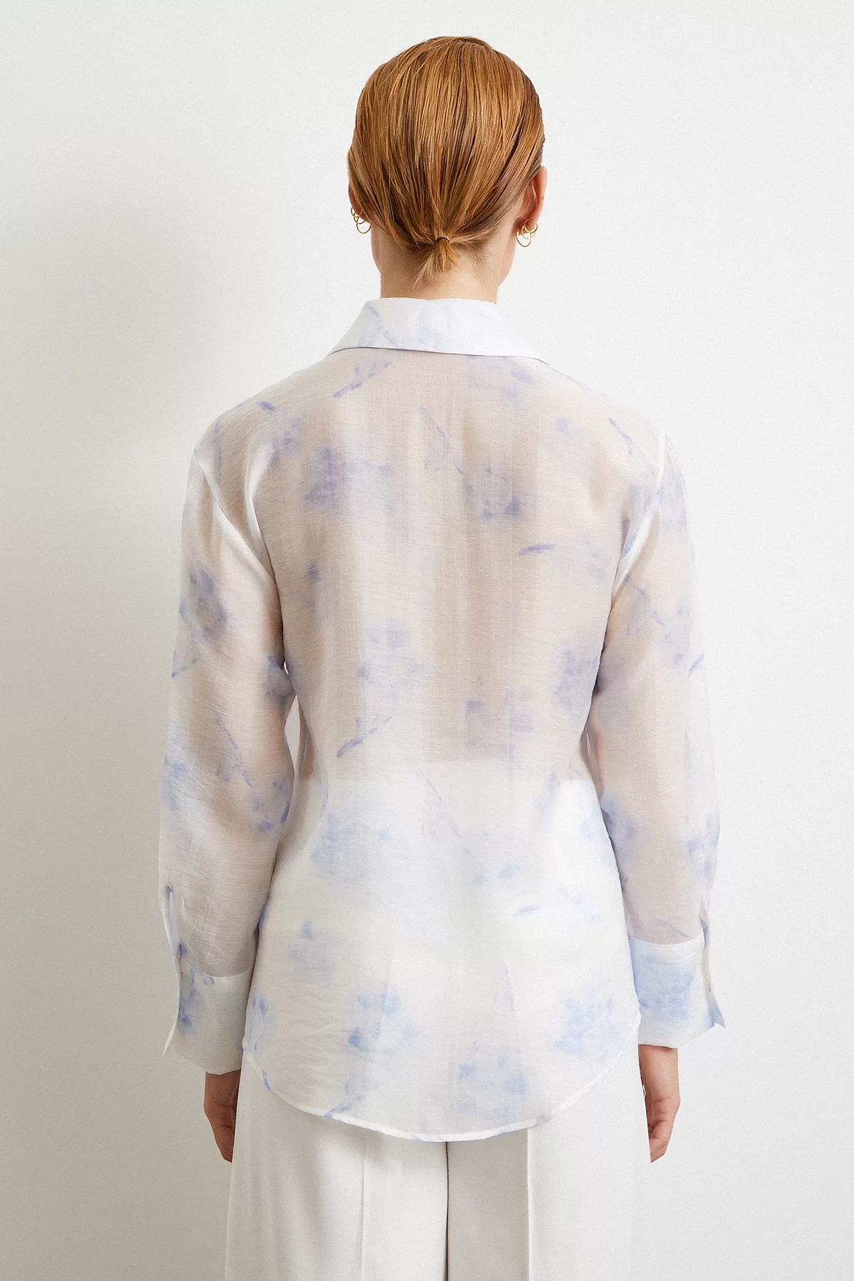 Organize Desenli Tül Gömlek Mavi