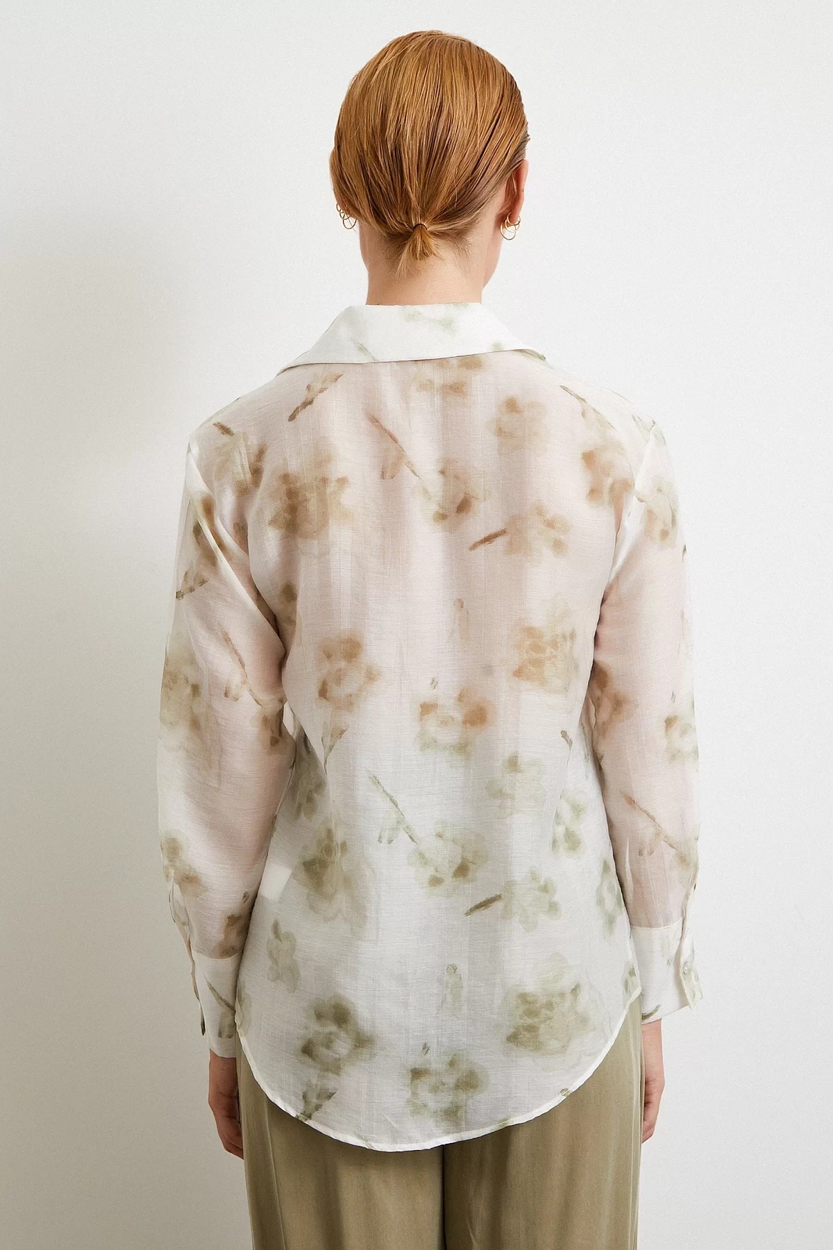 Organize Desenli Tül Gömlek Yeşil