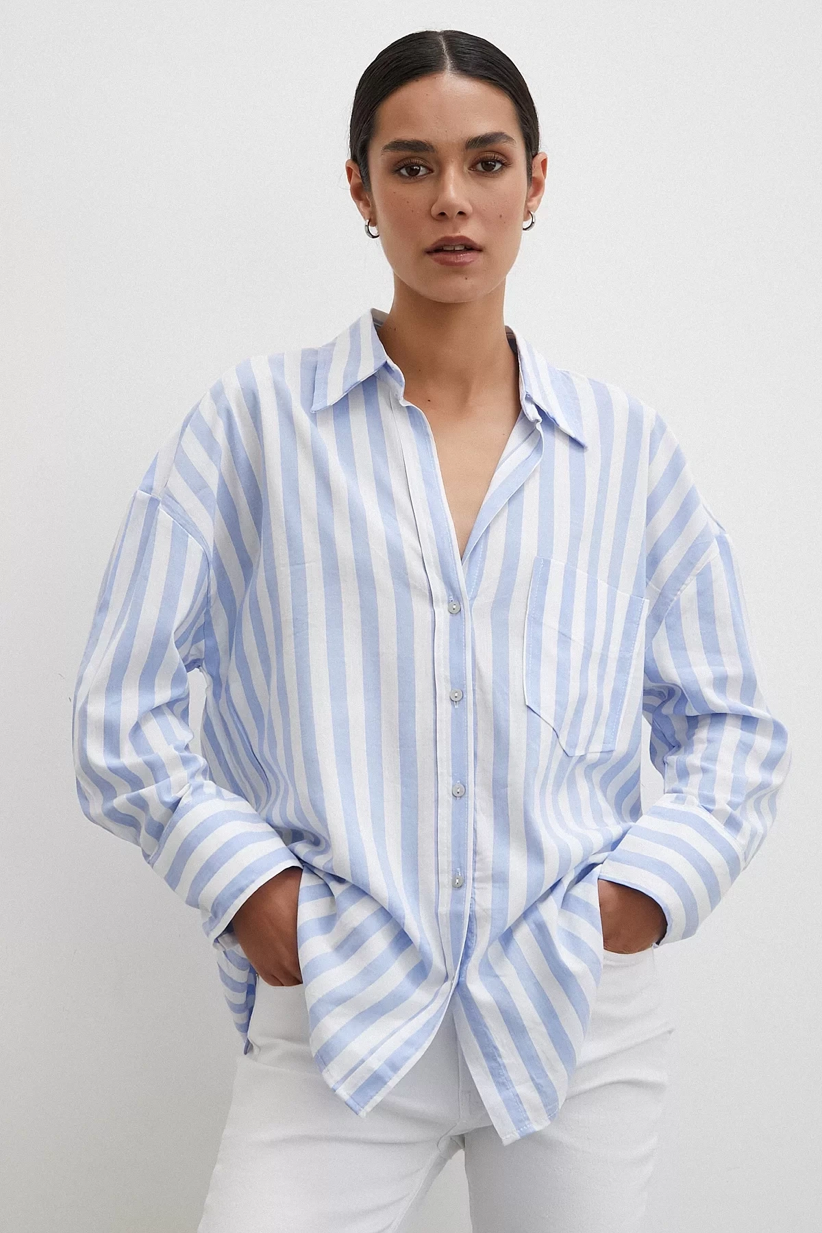 Oversize Cepli Gömlek Mavi