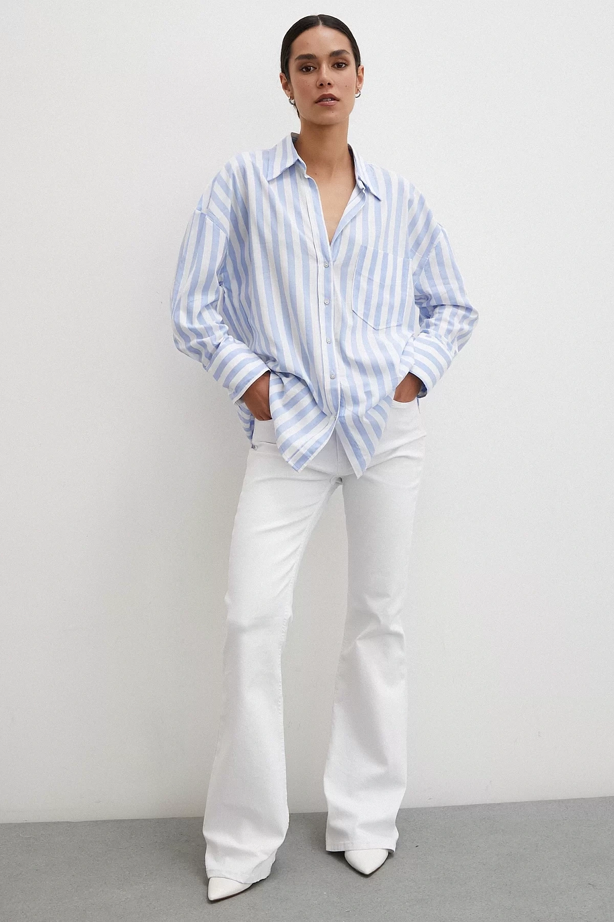 Oversize Cepli Gömlek Mavi