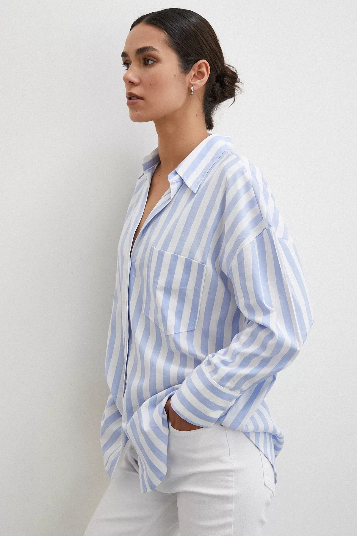 Oversize Cepli Gömlek Mavi