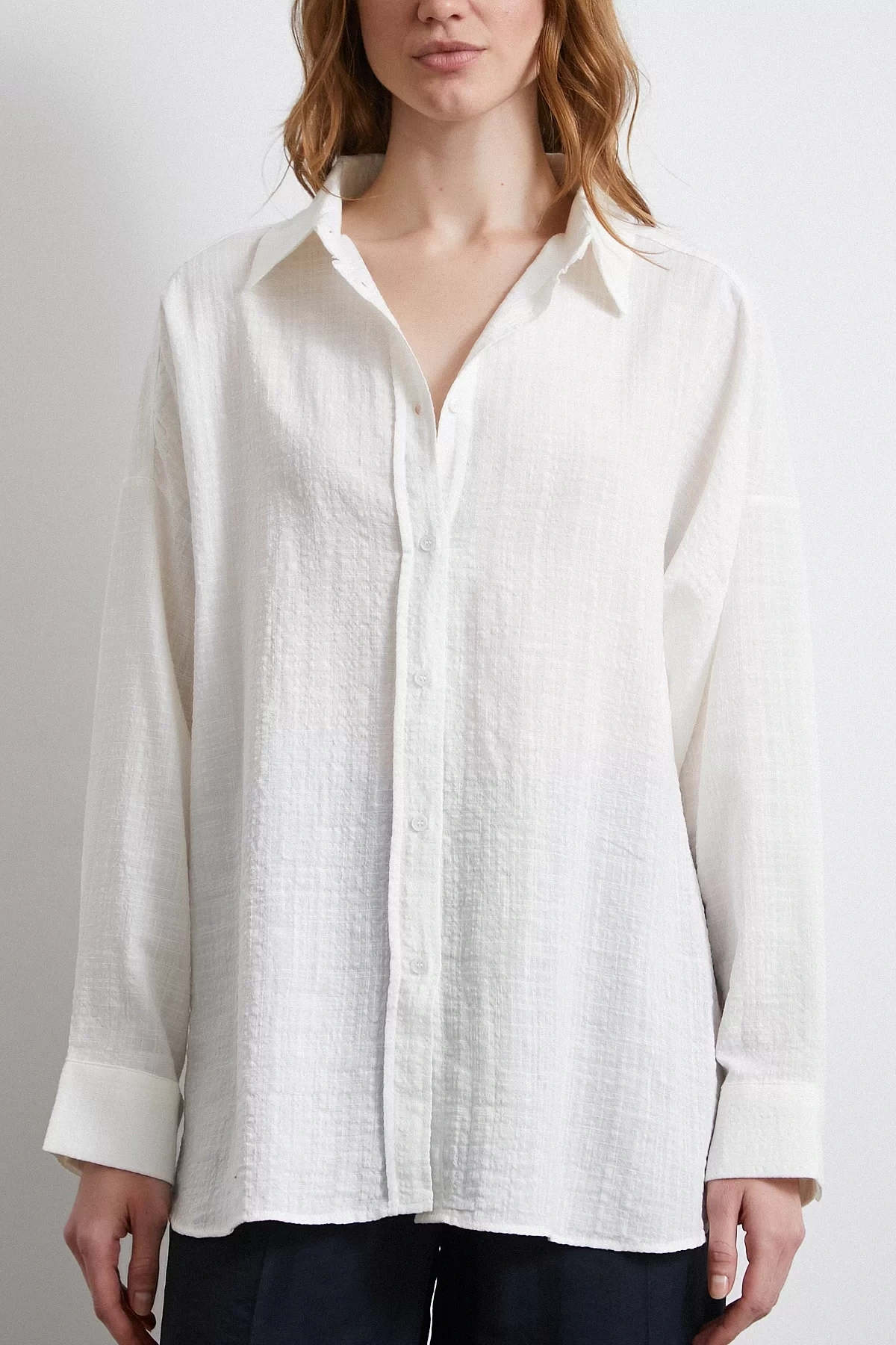 Oversize Keten Gömlek Beyaz
