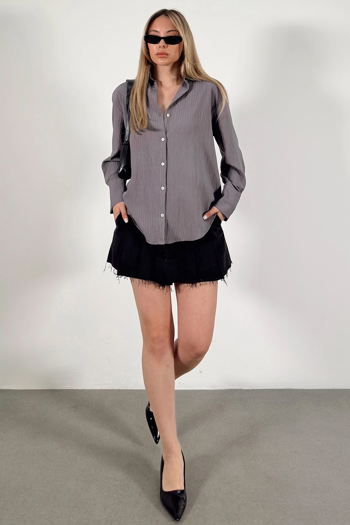 Paralel Çizgili Gömlek Antrasit