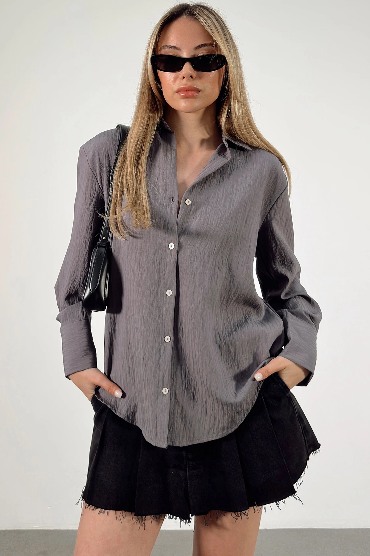 Paralel Çizgili Gömlek Antrasit