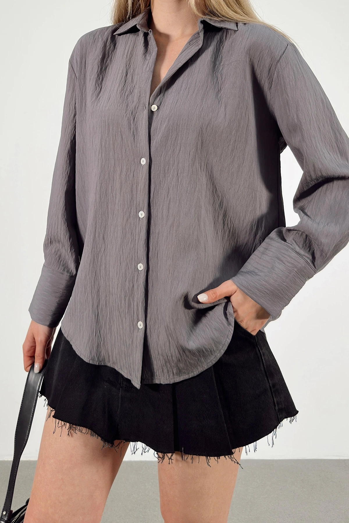 Paralel Çizgili Gömlek Antrasit