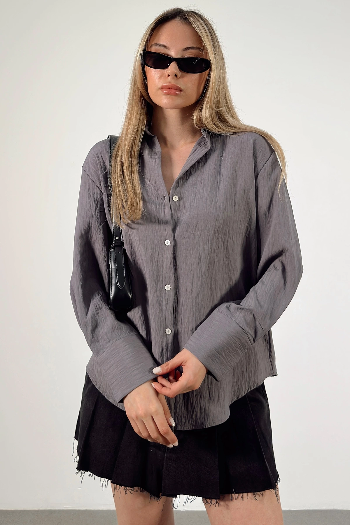 Paralel Çizgili Gömlek Antrasit