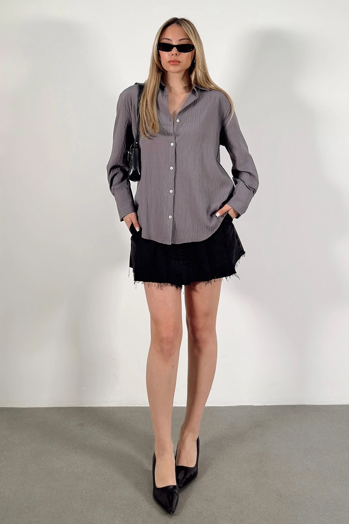 Paralel Çizgili Gömlek Antrasit