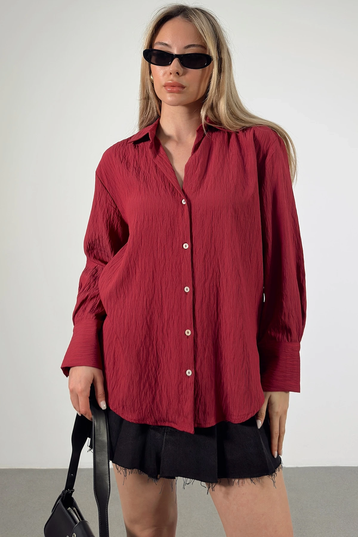 Paralel Çizgili Gömlek Bordo