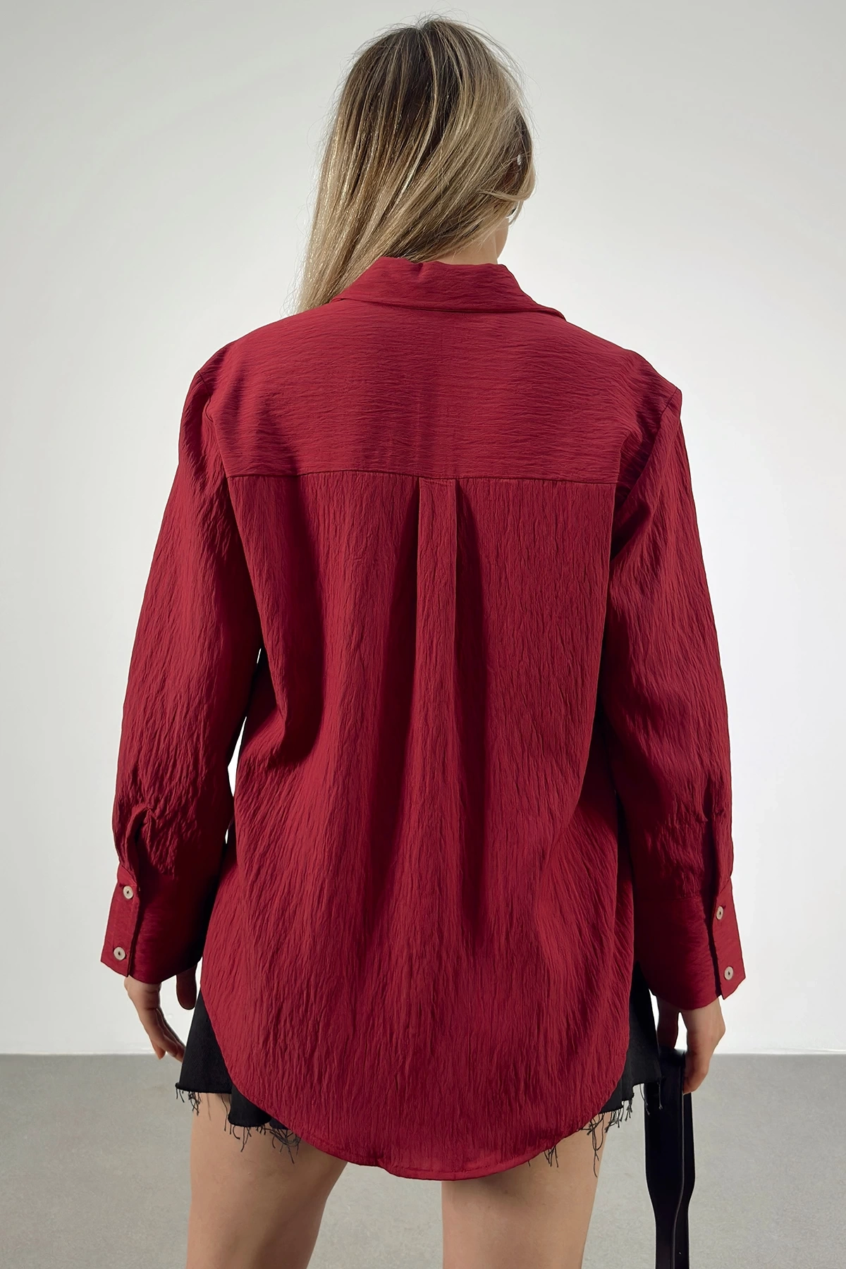 Paralel Çizgili Gömlek Bordo