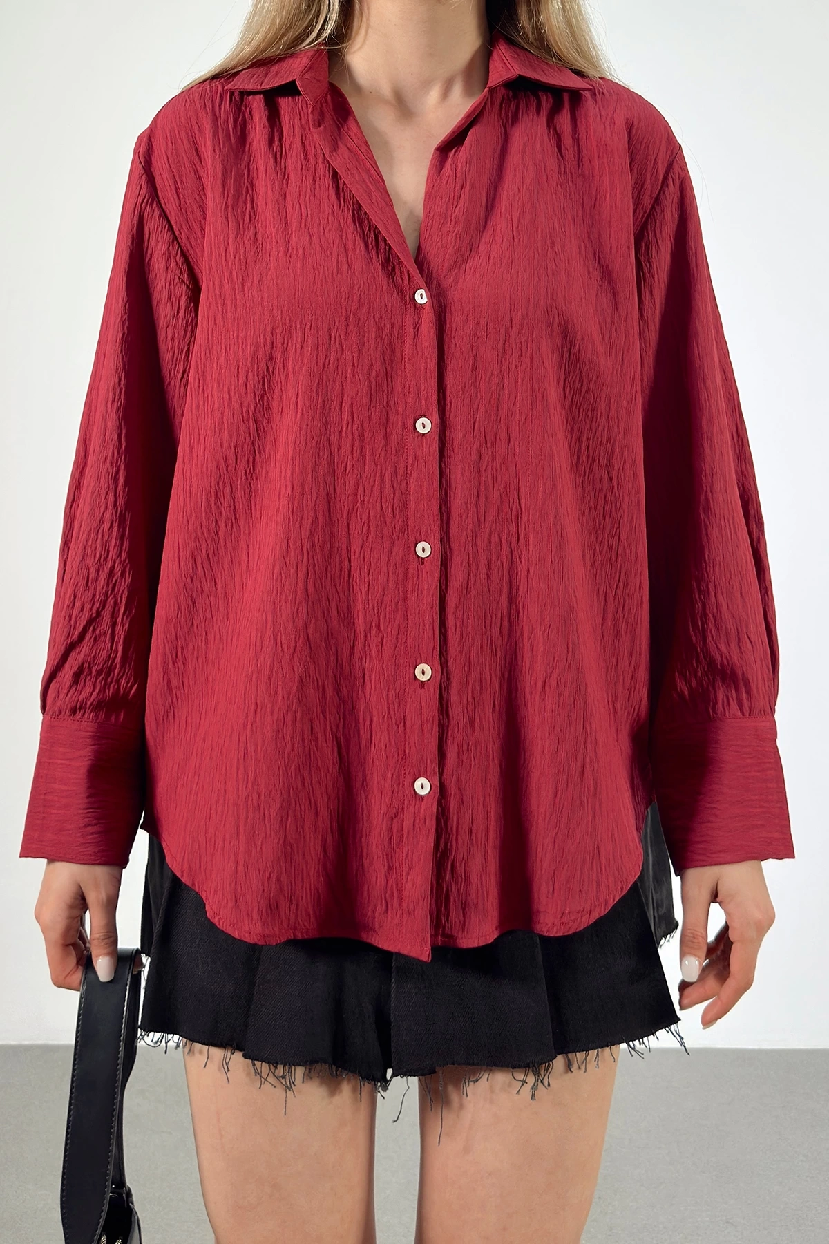 Paralel Çizgili Gömlek Bordo