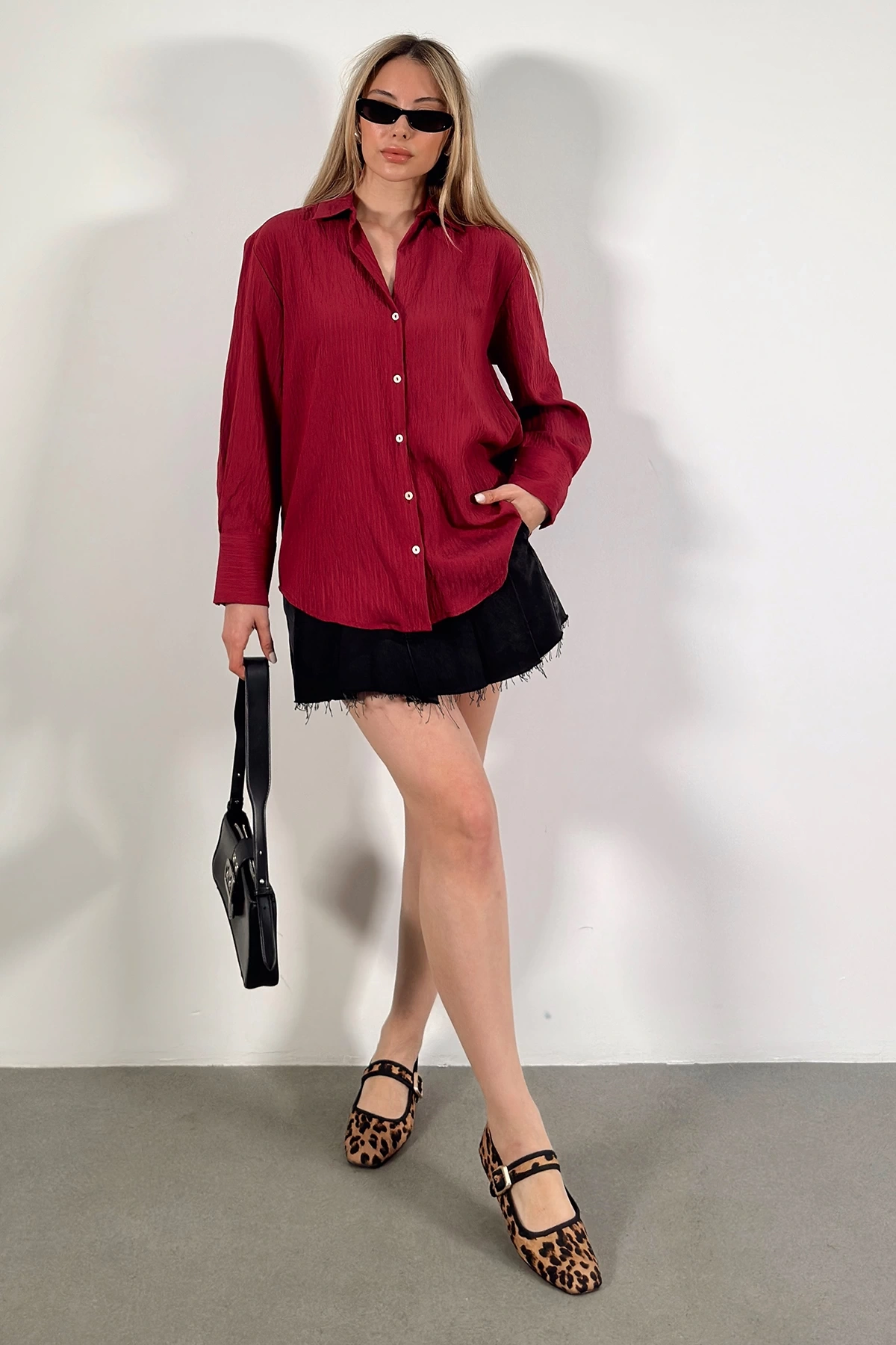 Paralel Çizgili Gömlek Bordo