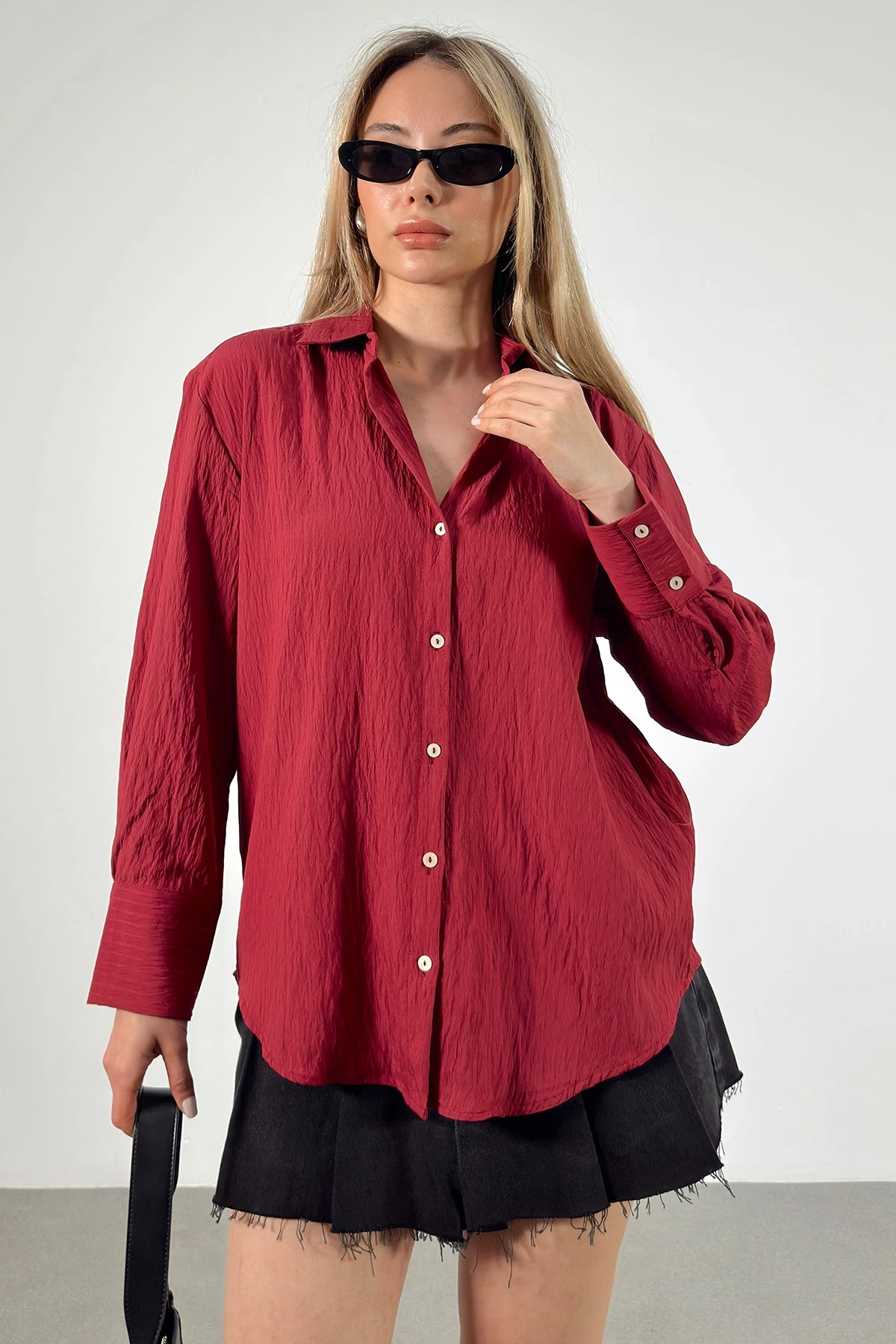 Paralel Çizgili Gömlek Bordo