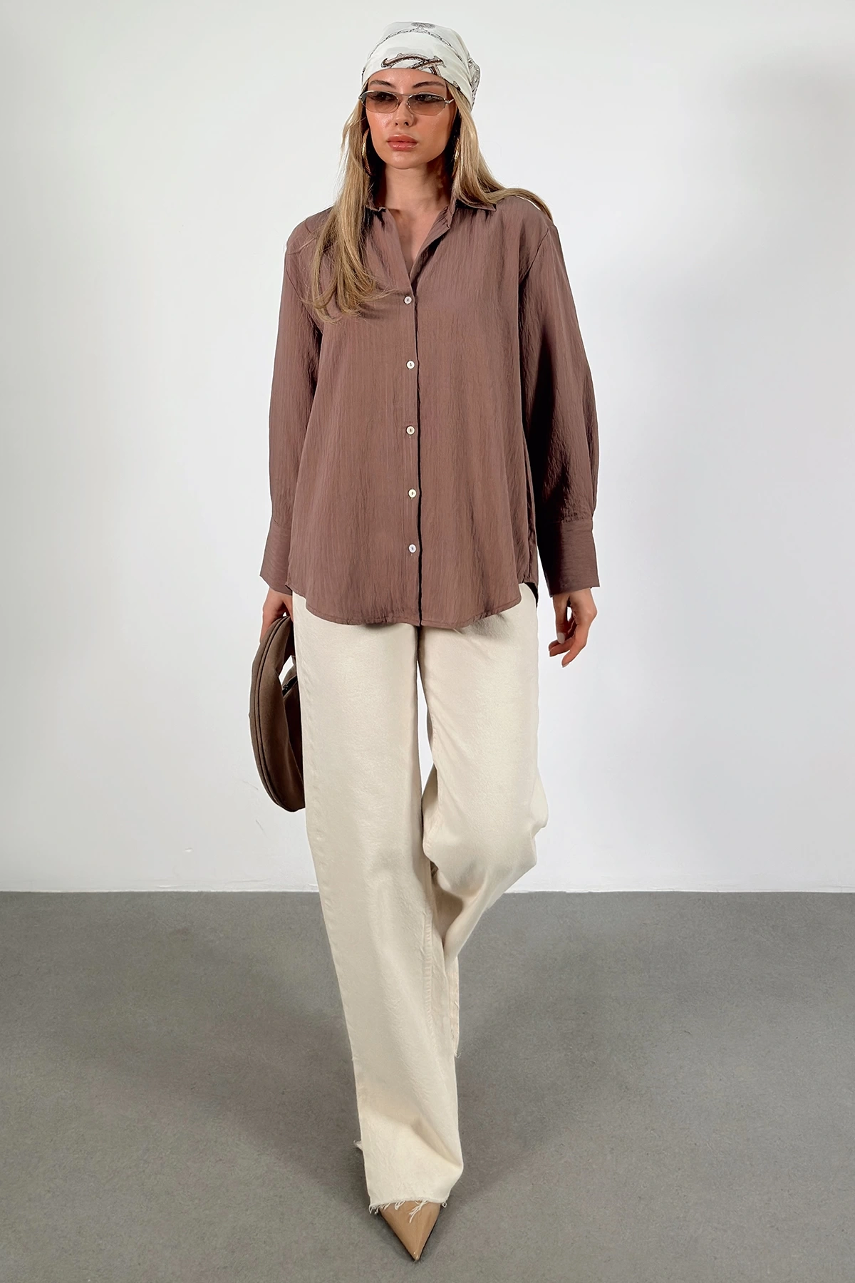 Paralel Çizgili Gömlek Kahve