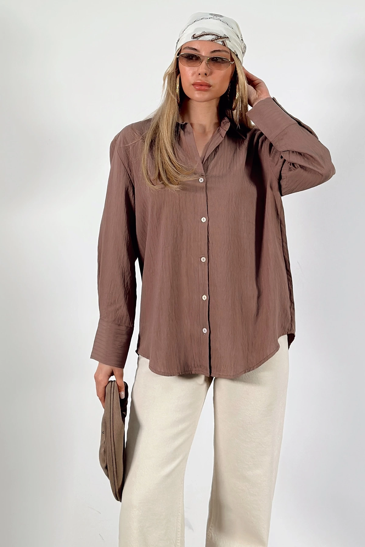 Paralel Çizgili Gömlek Kahve